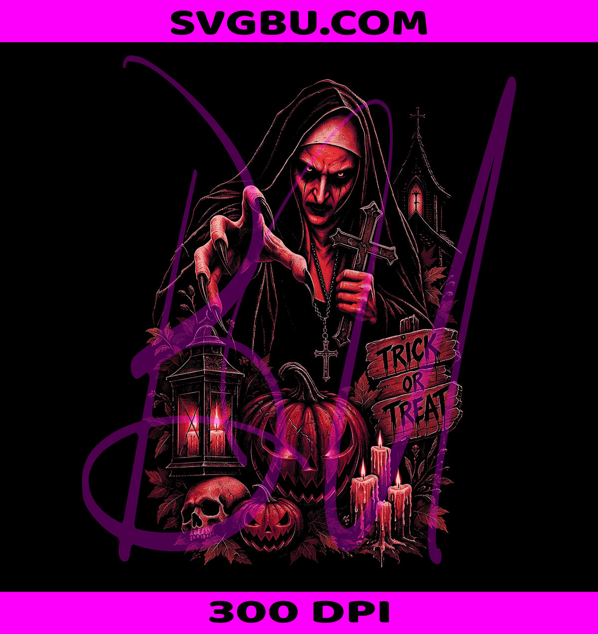 Retro Halloween Horror PNG, Spooky Valak Nun PNG, Trick Or Treat PNG