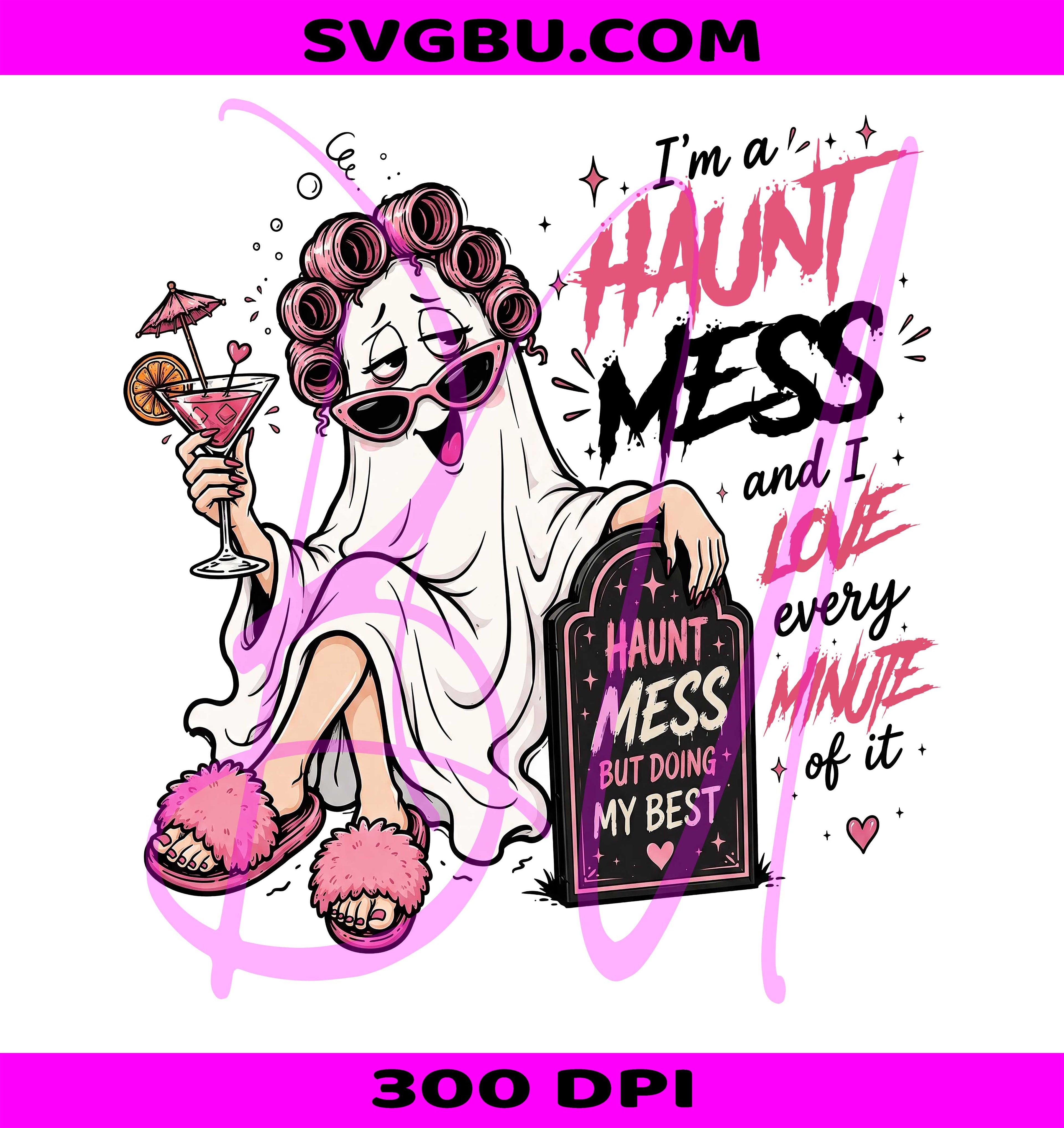 Haunt Mess PNG, Cute Ghost Girl PNG, Retro Spooky Season PNG