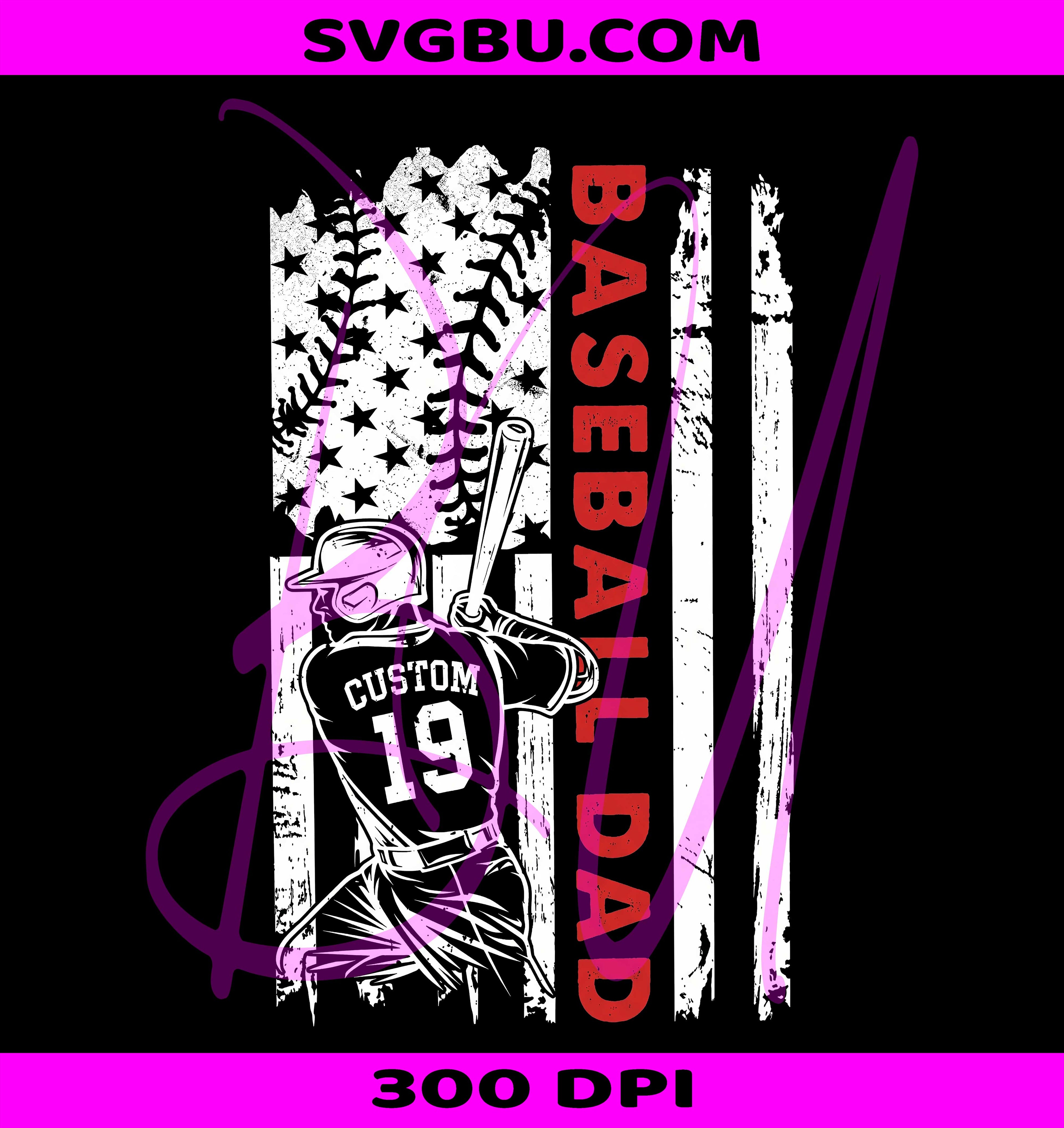 Custom Baseball Dad American Flag PNG, Personalized Player Design PNG