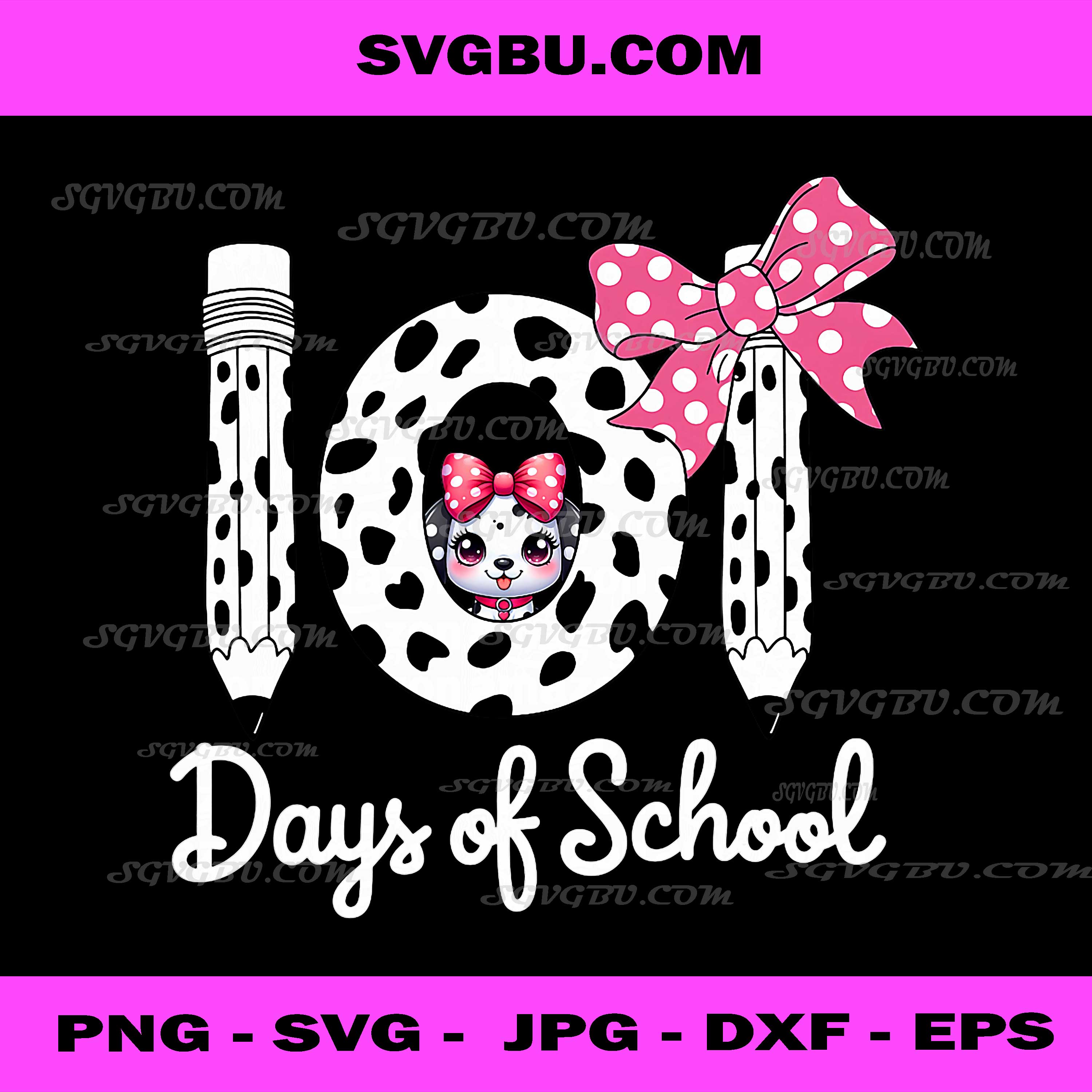 101 Days Of School PNG, Dalmatian Pencil Art PNG, Pink Bow Teacher PNG