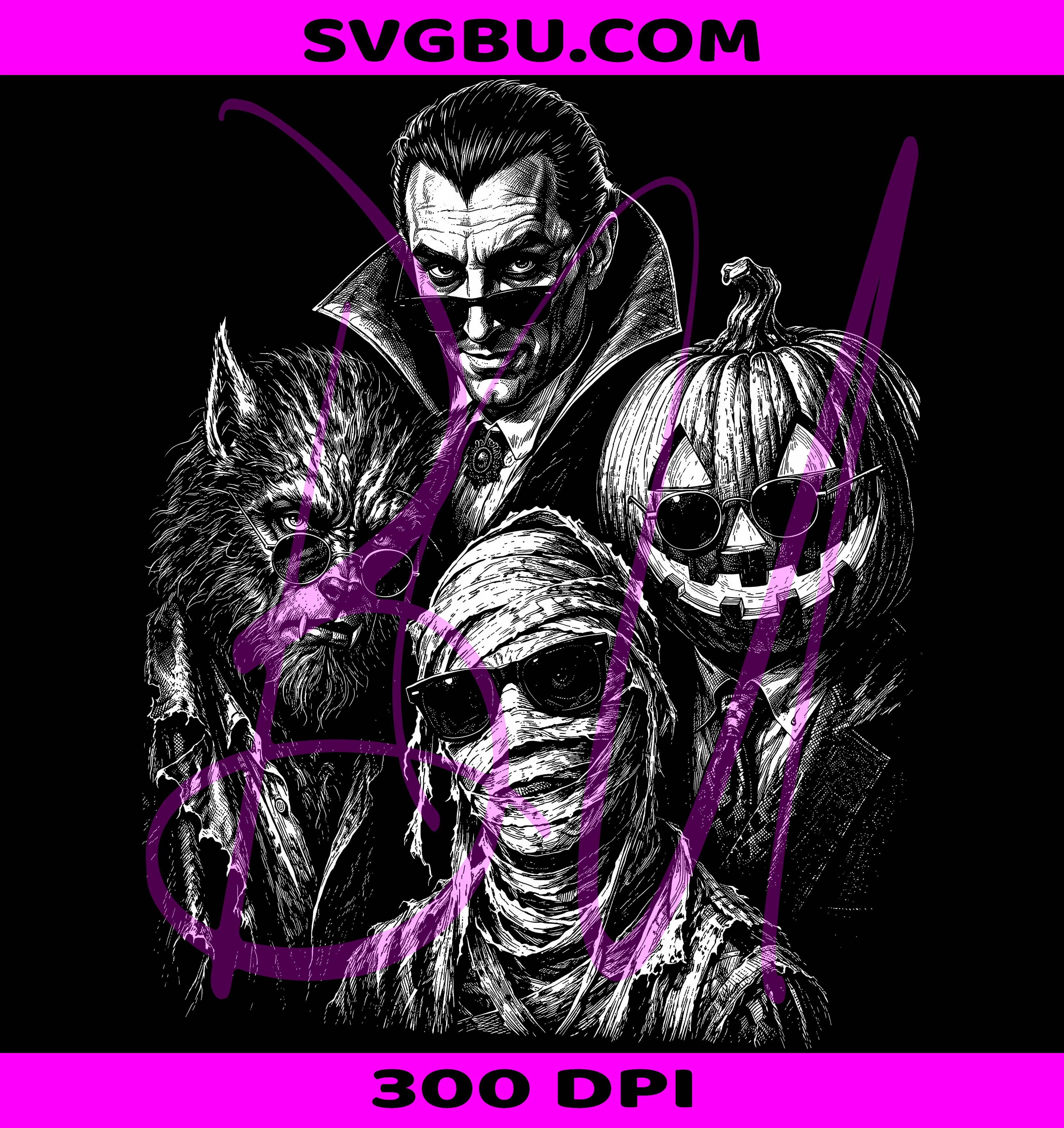 Retro Halloween Characters PNG, Spooky Halftone PNG, Ghost Pumpkin PNG