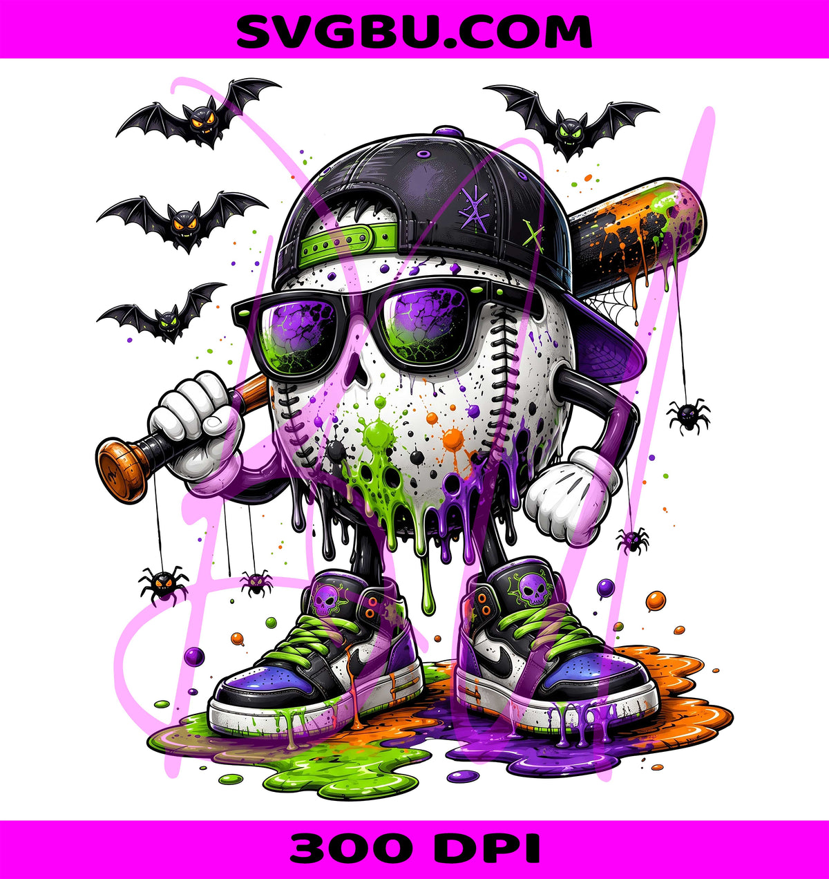 Halloween Drip Baseball PNG, Spooky Player PNG, Horror Baseball PNG