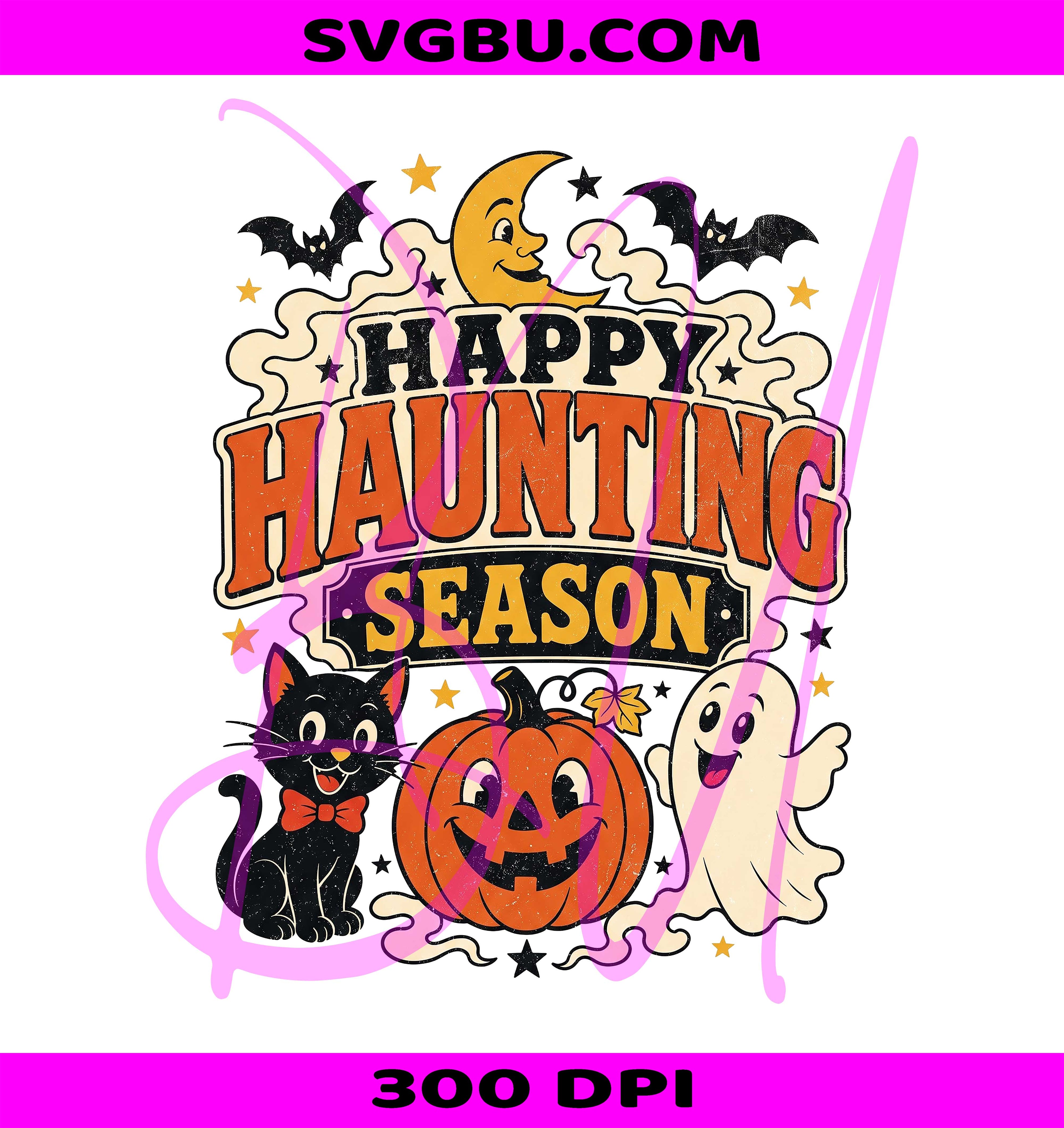 Happy Haunting Season PNG, Retro Spooky Cat PNG, Ghost Pumpkin PNG