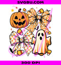 Retro Halloween PNG, Coquette Bow Ghost PNG, Jack O Lantern PNG