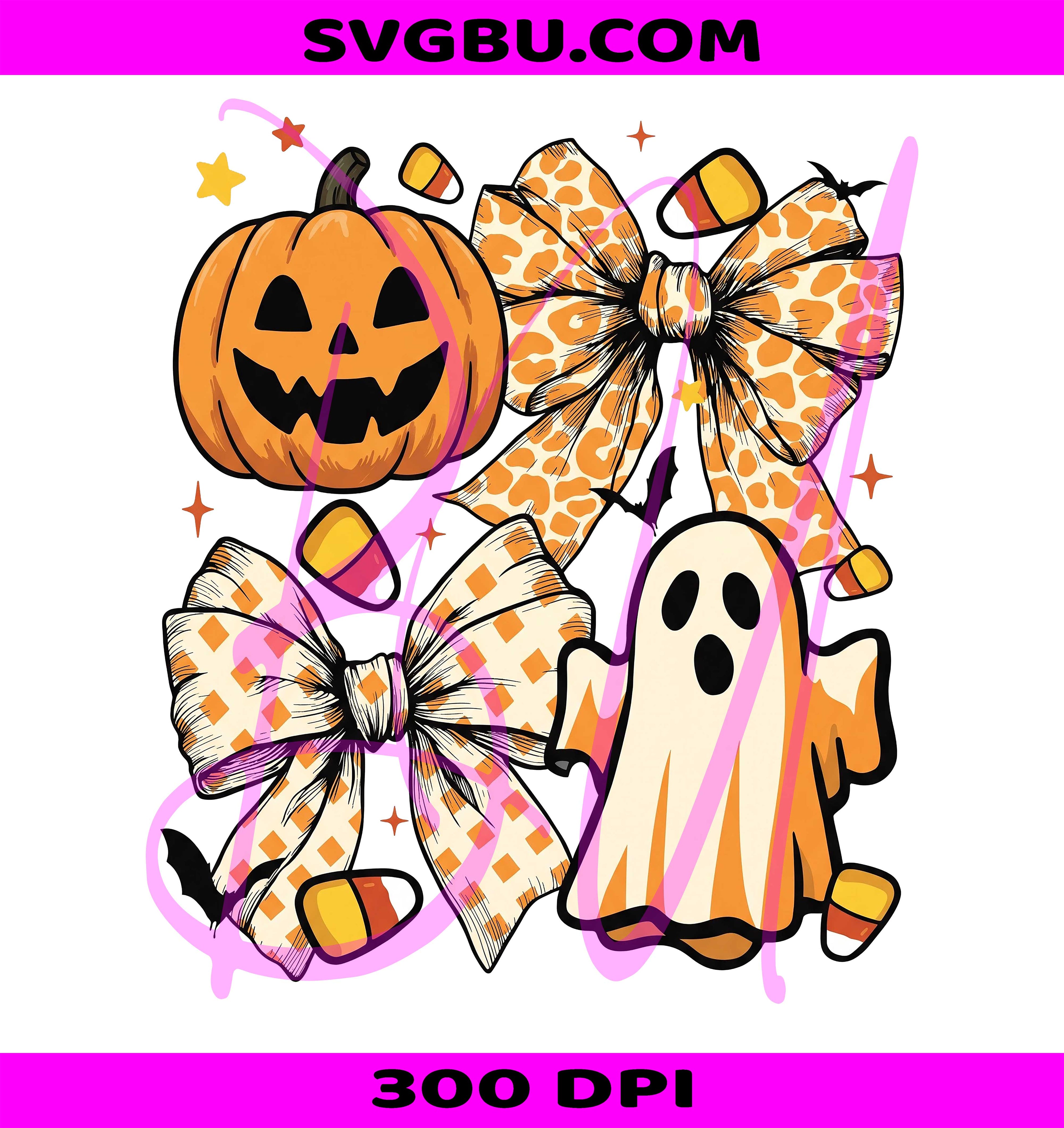 Retro Halloween PNG, Coquette Bow Ghost PNG, Jack O Lantern PNG