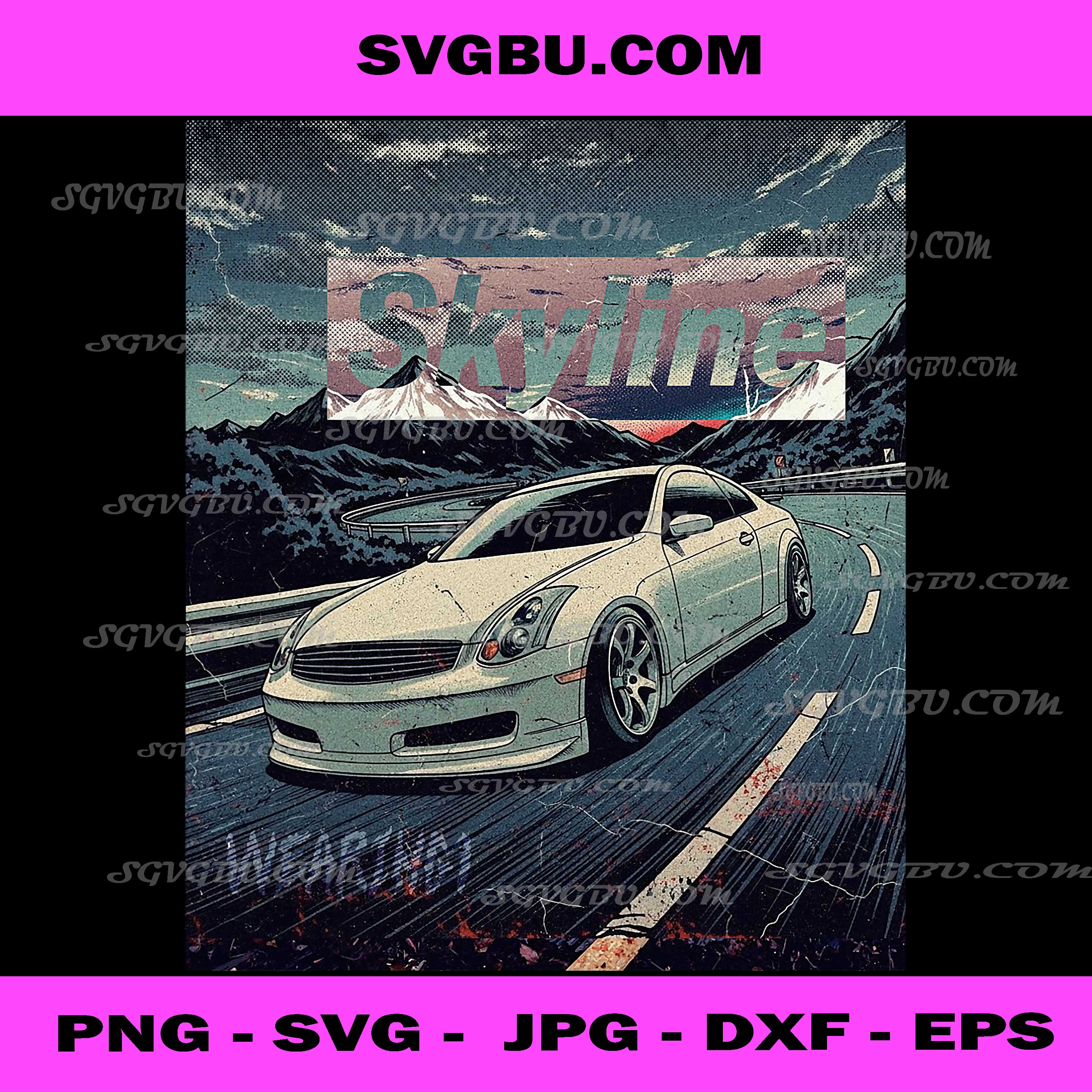 Skyline JDM Car PNG, Japanese Street Racing PNG, Retro Drift Car Art PNG