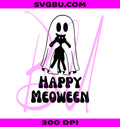 Happy Meoween PNG, Retro Halloween Cat PNG, Pumpkin Ghost PNG