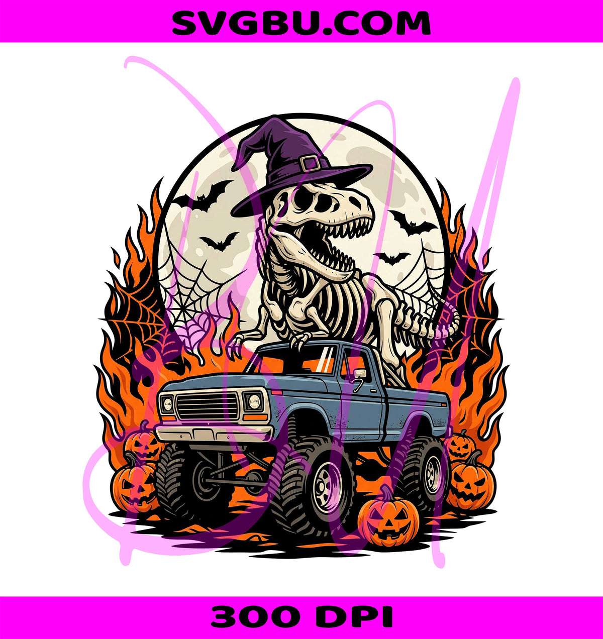 Monster Truck Dino PNG, Skeleton T Rex PNG, Halloween Truck PNG