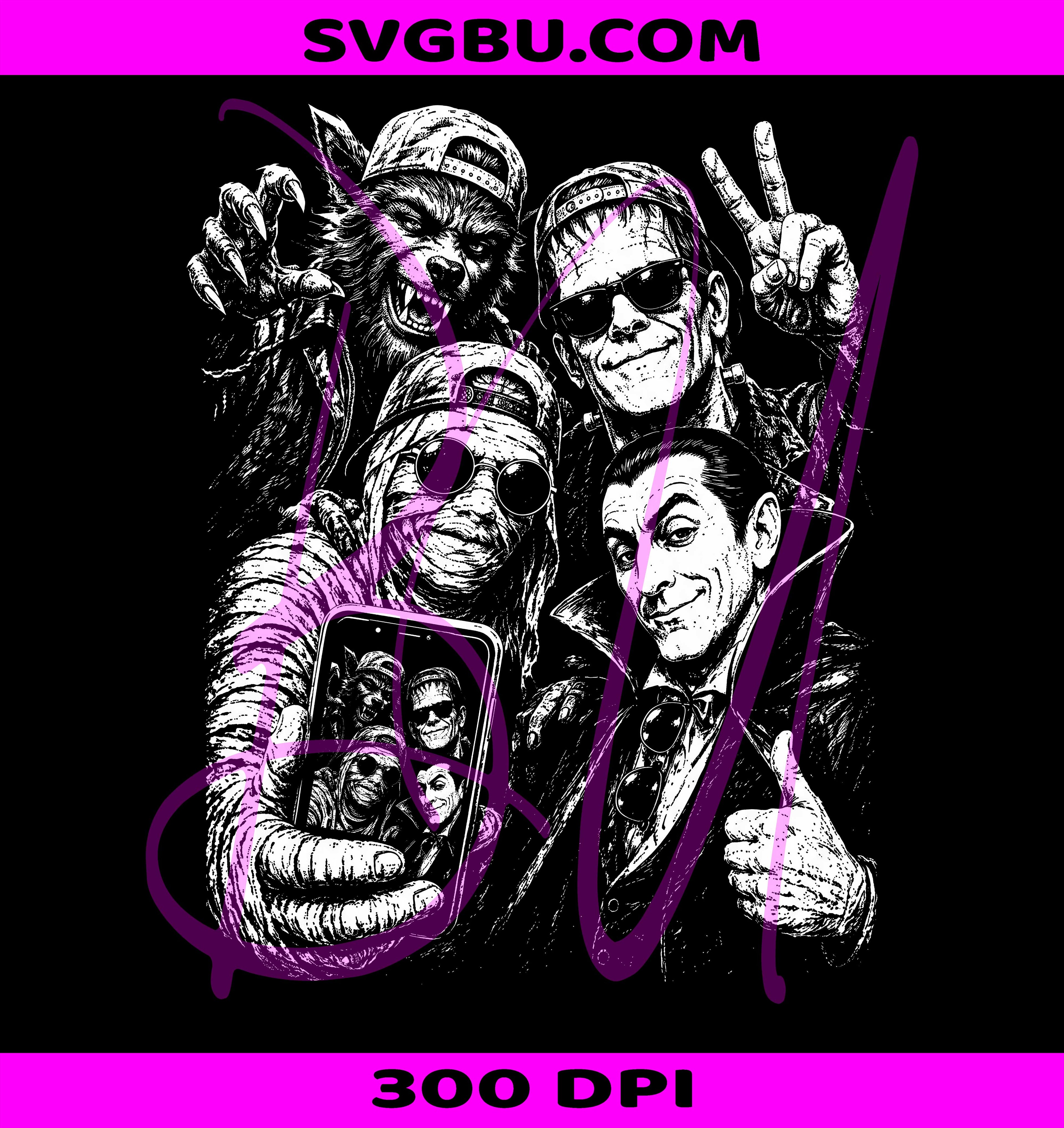 Selfie Retro Monsters PNG, Spooky Killers PNG, Horror Movie PNG
