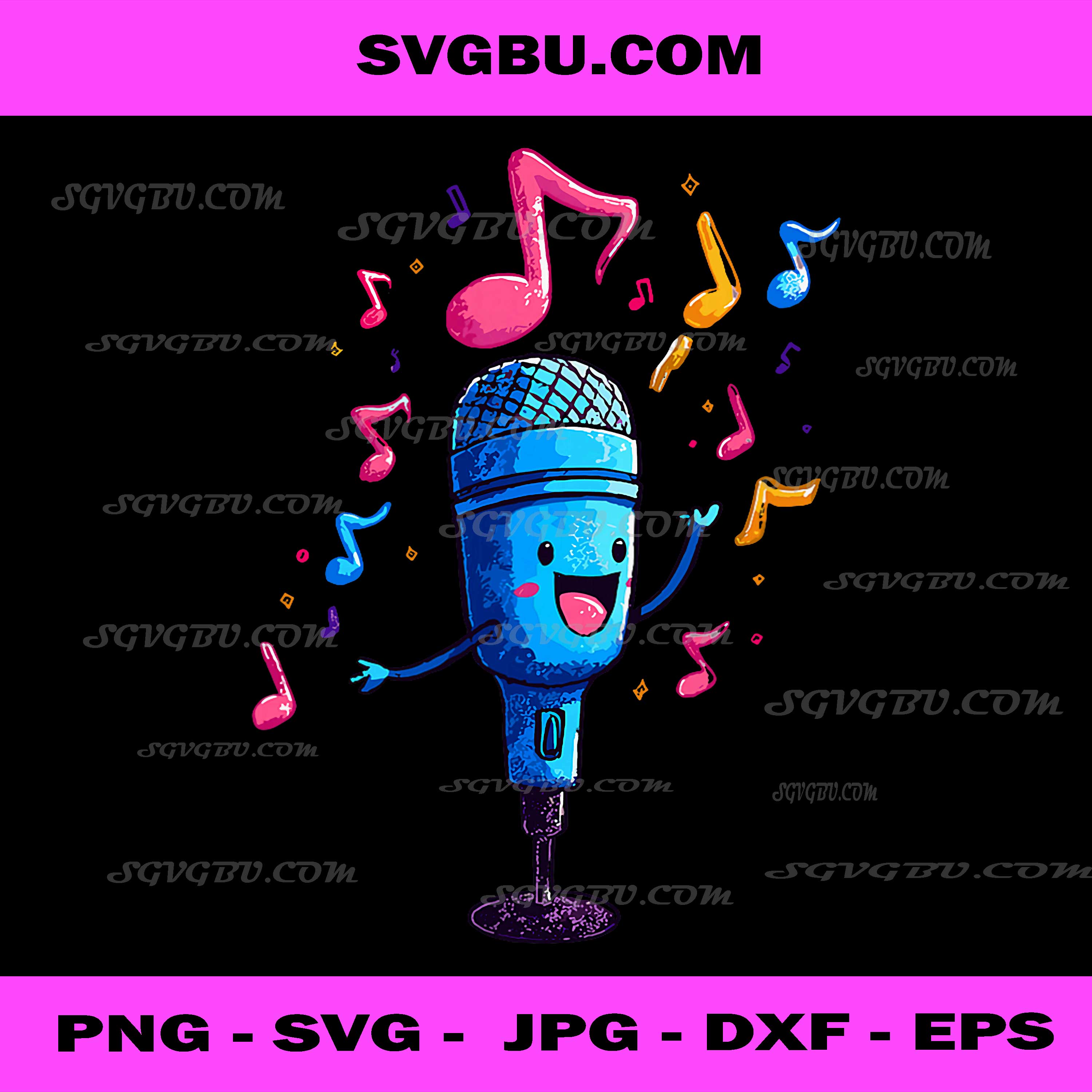 Cute Singing Microphone PNG, Musical Notes Art PNG, Karaoke Party PNG