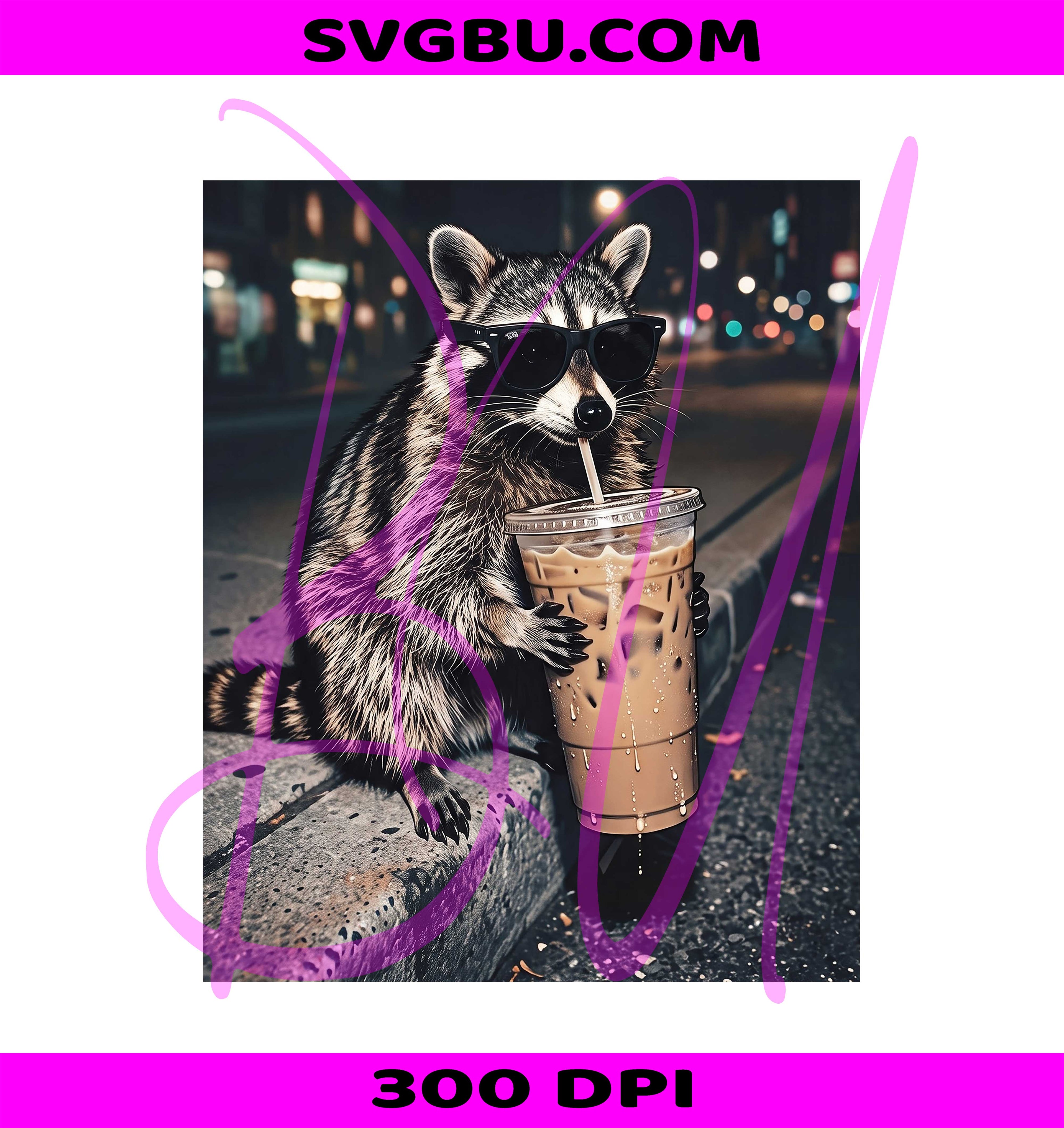 Iced Coffee Raccoon PNG, Funny Raccoon PNG, Coffee Animal PNG