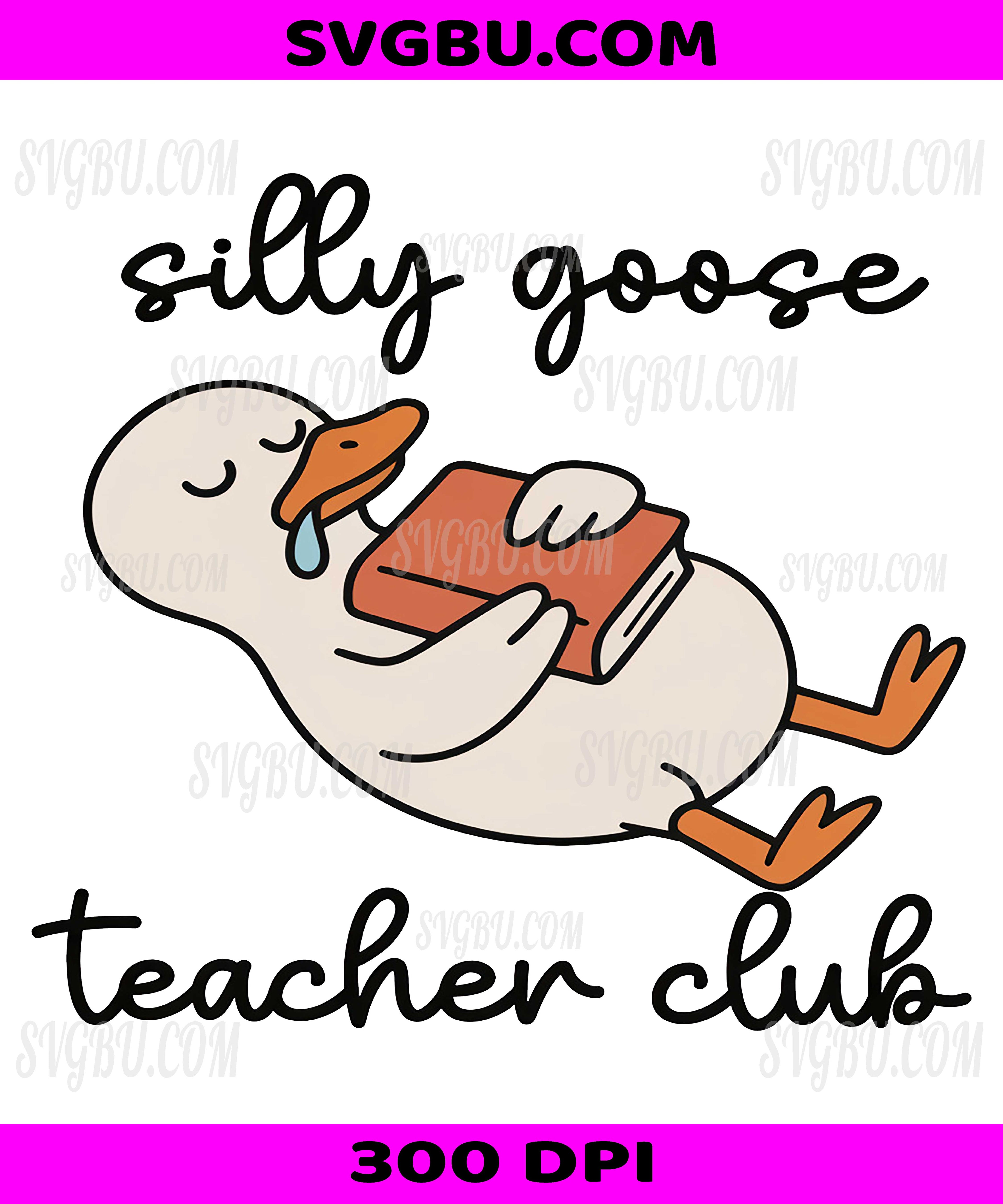 Silly Goose Teacher Club PNG, Cute Sleeping Goose Book Teacher Life Design