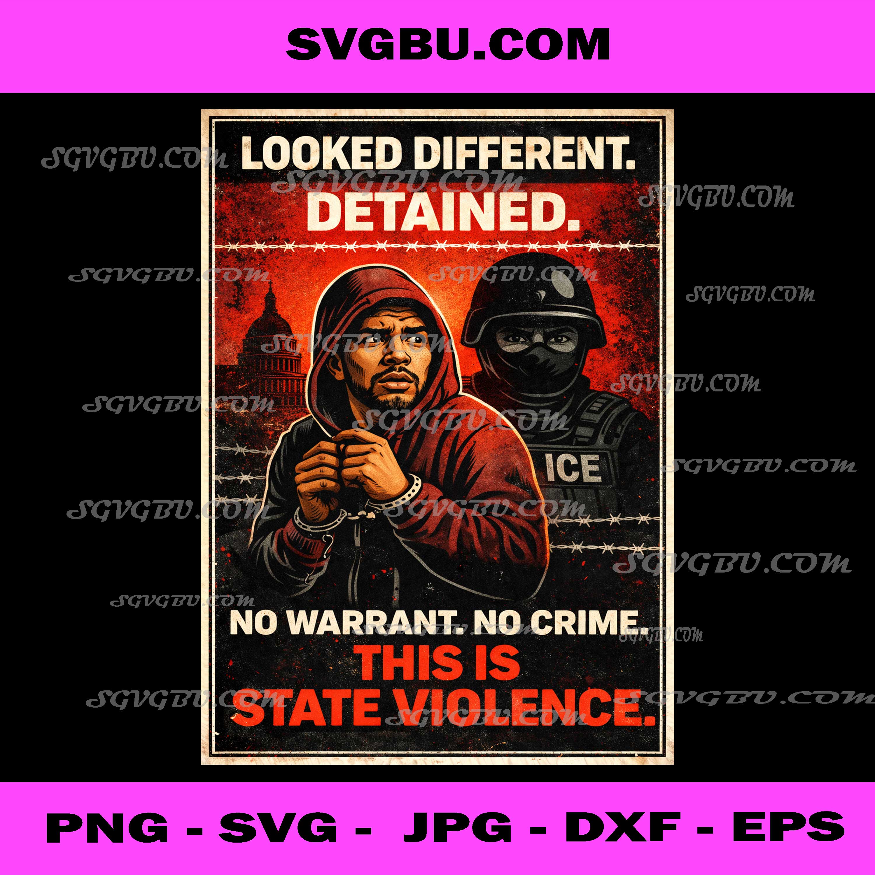 Detained Protest Poster PNG, Civil Rights Art PNG, Political Statement PNG
