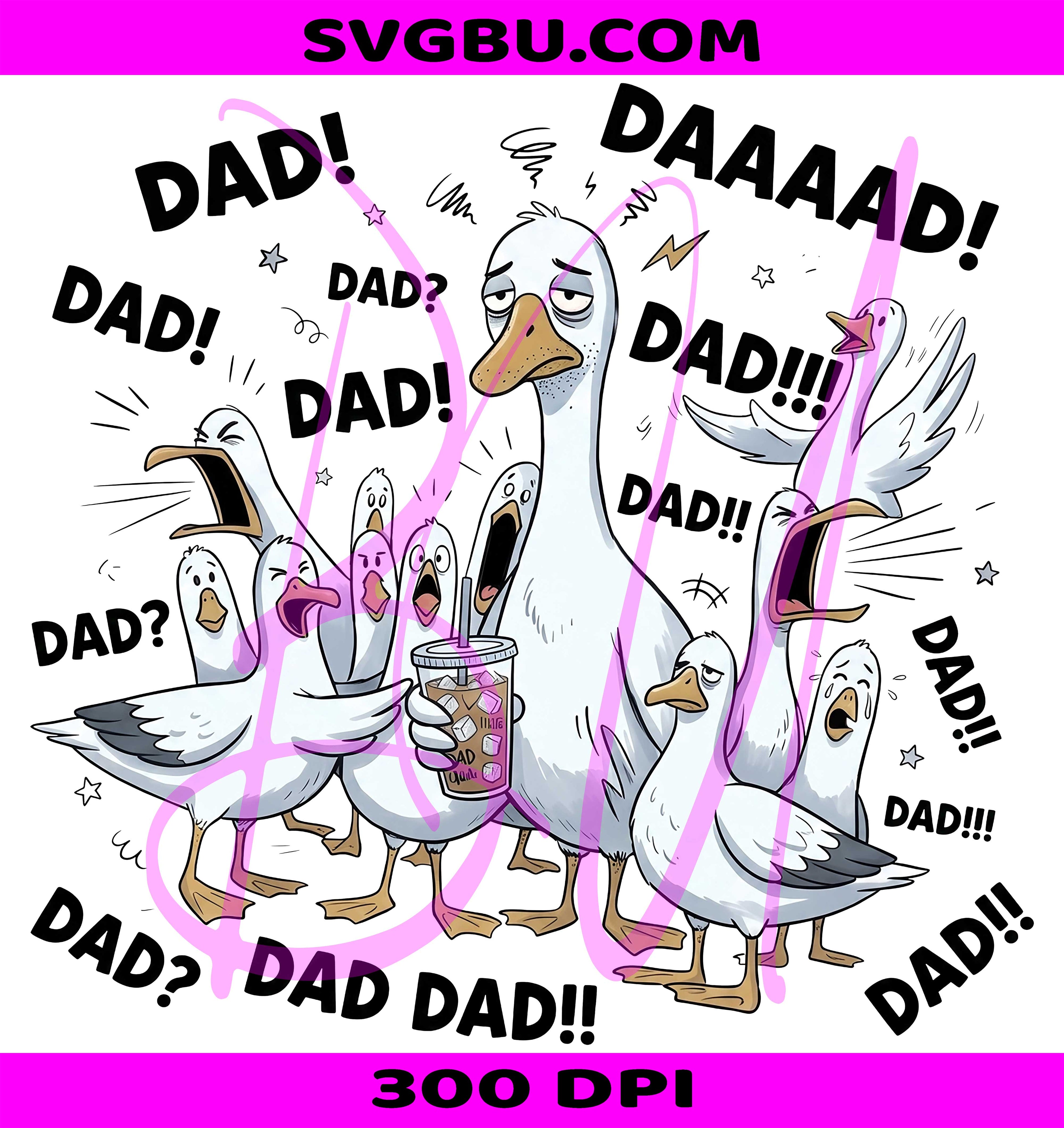 Tired Goose Dad Surrounded By Ducklings PNG, Funny Dad Life Design PNG