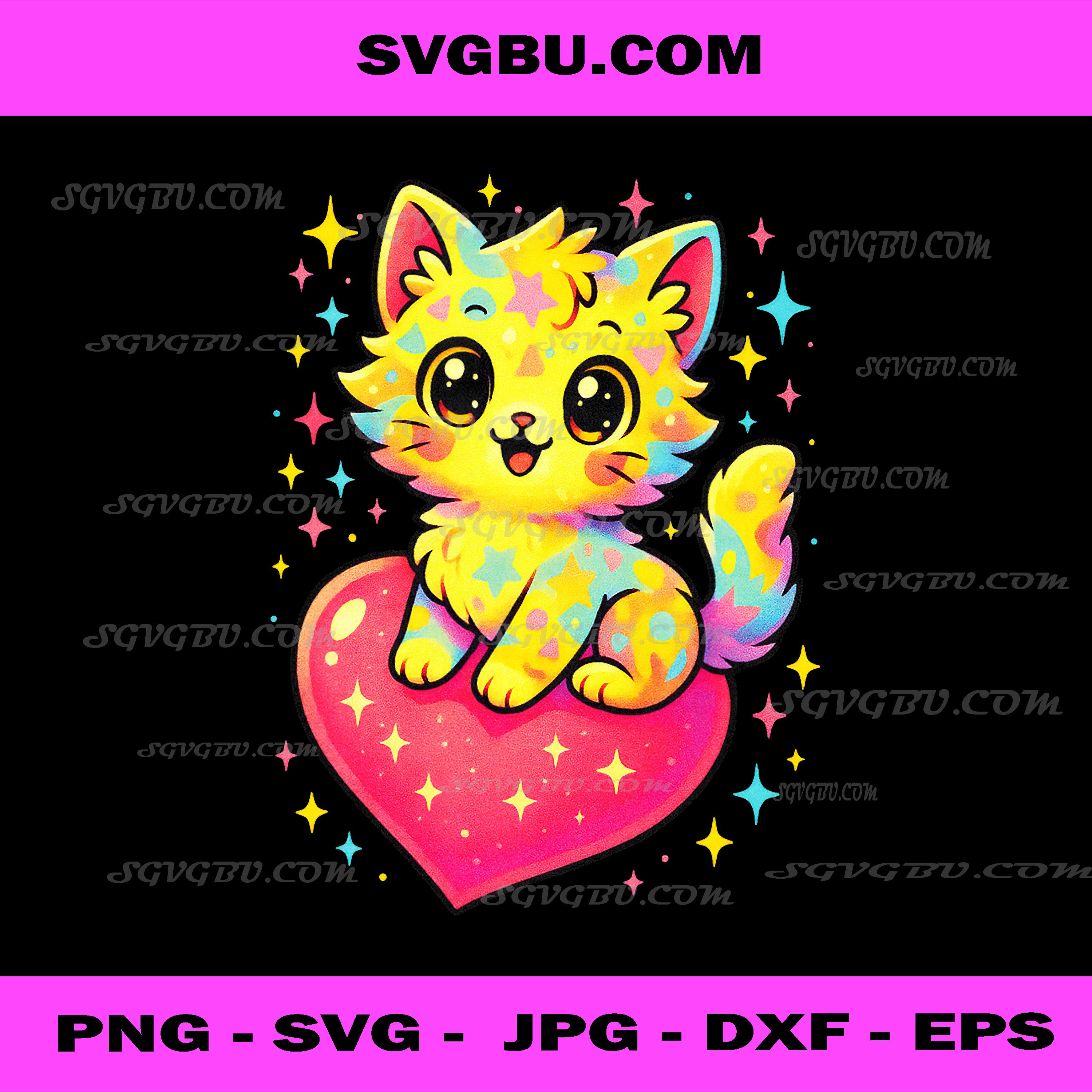 Cat on Heart PNG, Cute Valentines Kitten PNG