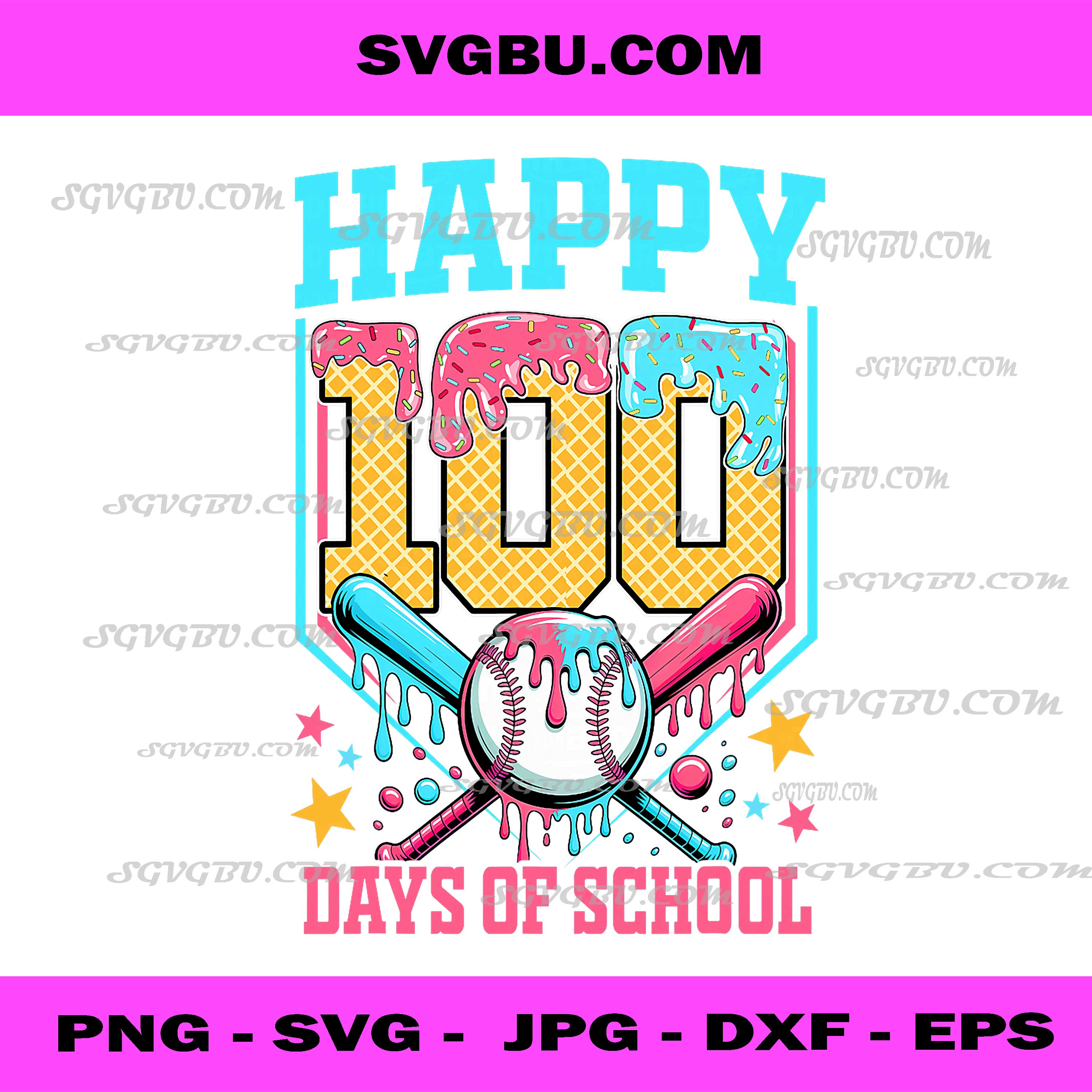 Happy 100 Days Of School PNG, Baseball Lover PNG, Student Sports PNG