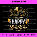 Happy New Year Party 2026 Ballon PNG, New Year 2026 Gold Metallic Typography PNG