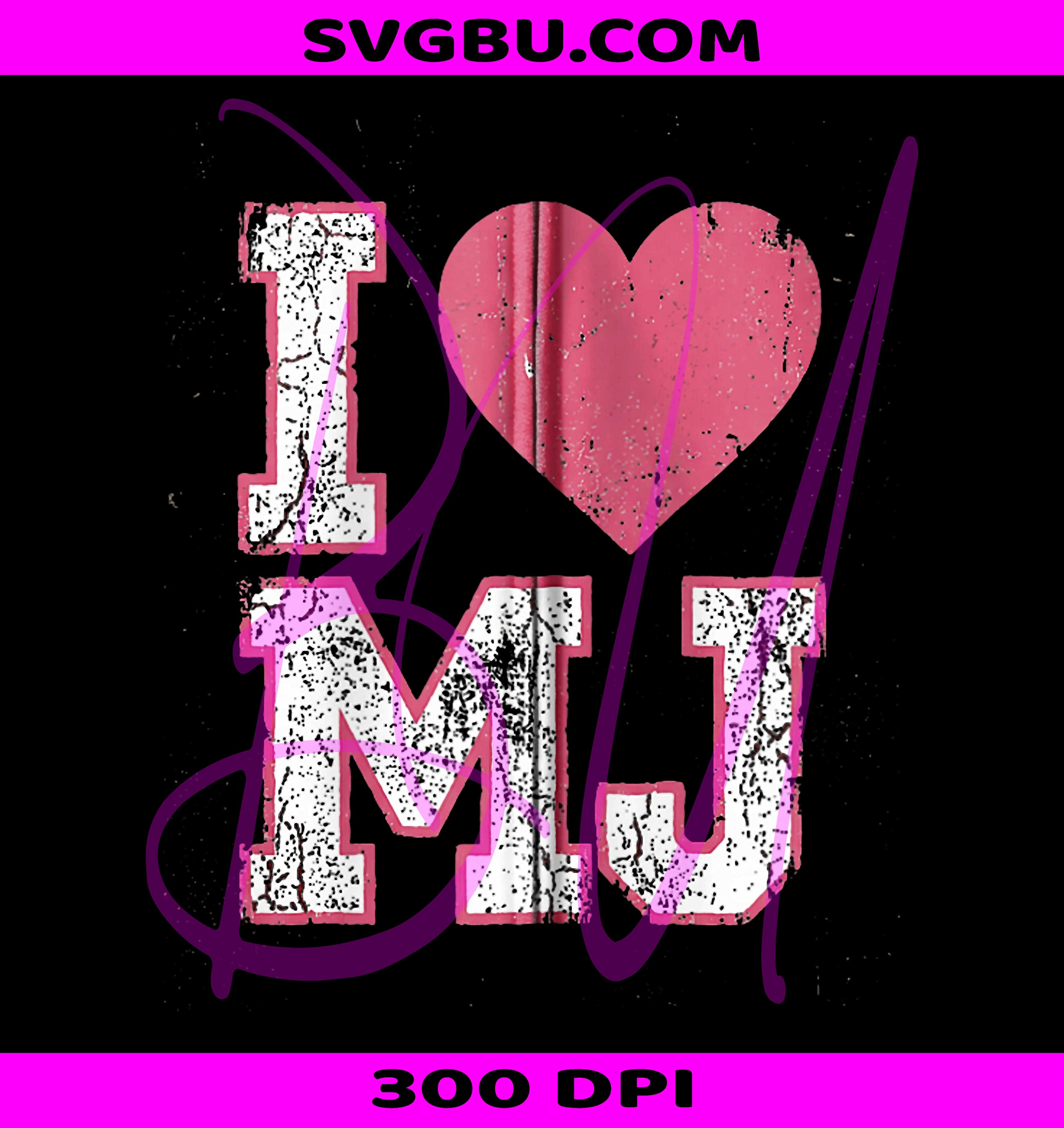 I Love MJ Heart Initials Fan Merch PNG, Vintage Design Graphic PNG