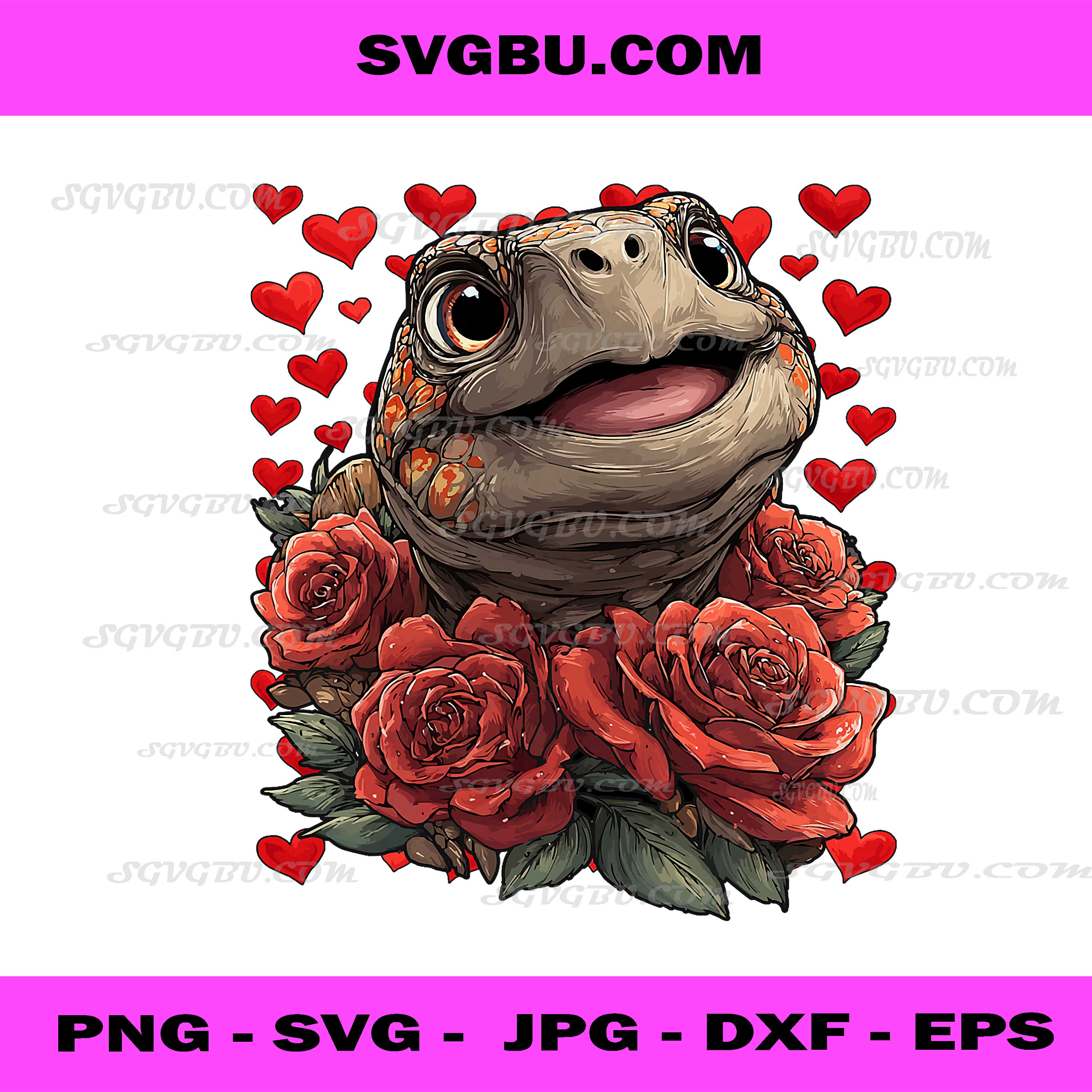 Cute Turtle with Red Roses Hearts Valentine’s Day Animal PNG