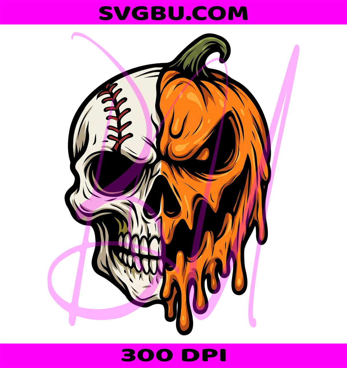 Baseball Skull Pumpkin PNG, Spooky Baseball PNG, Halloween Sports PNG