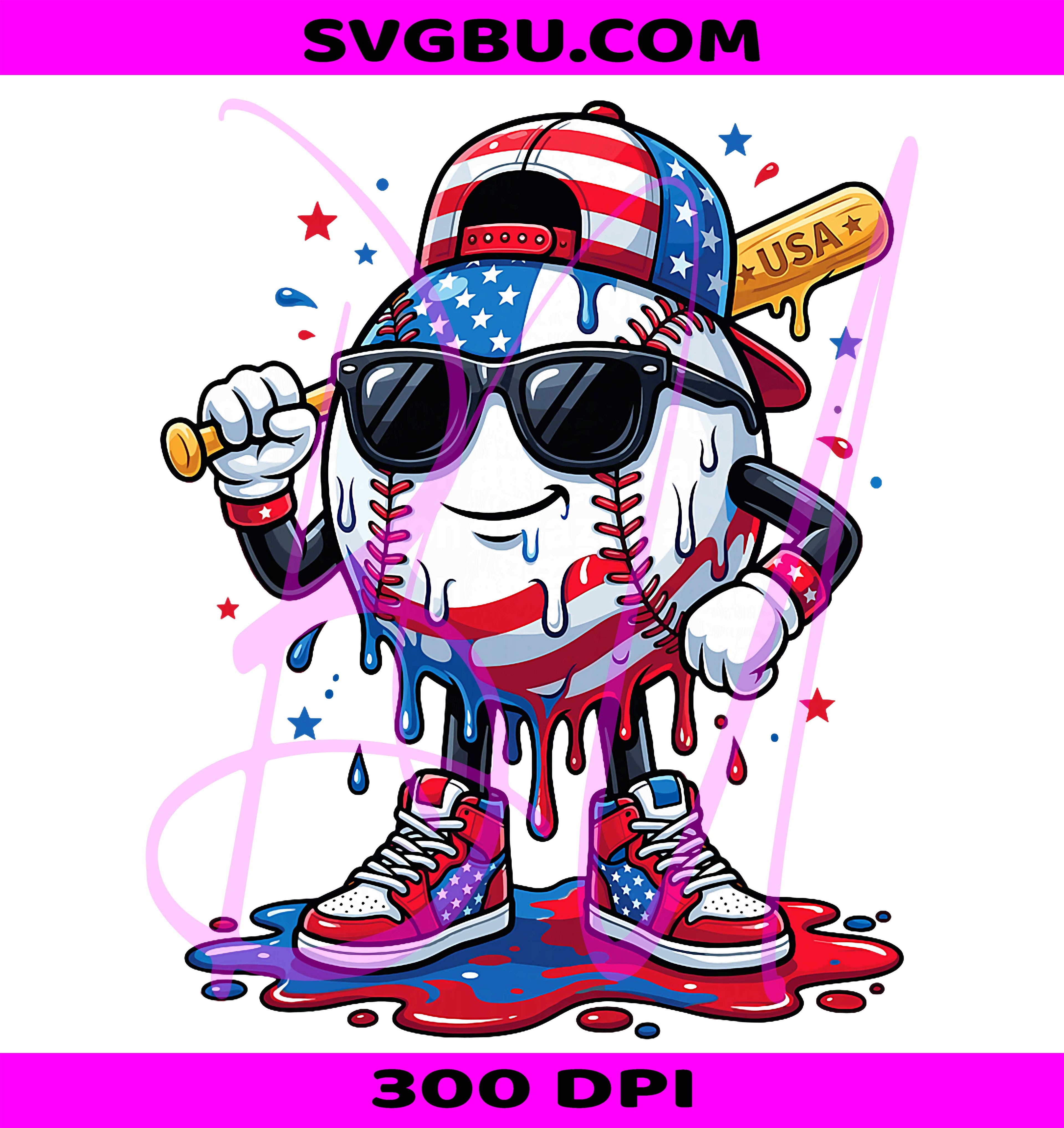 Baseball Drip Ice Cream PNG, Boys 4th Of July USA Flag PNG