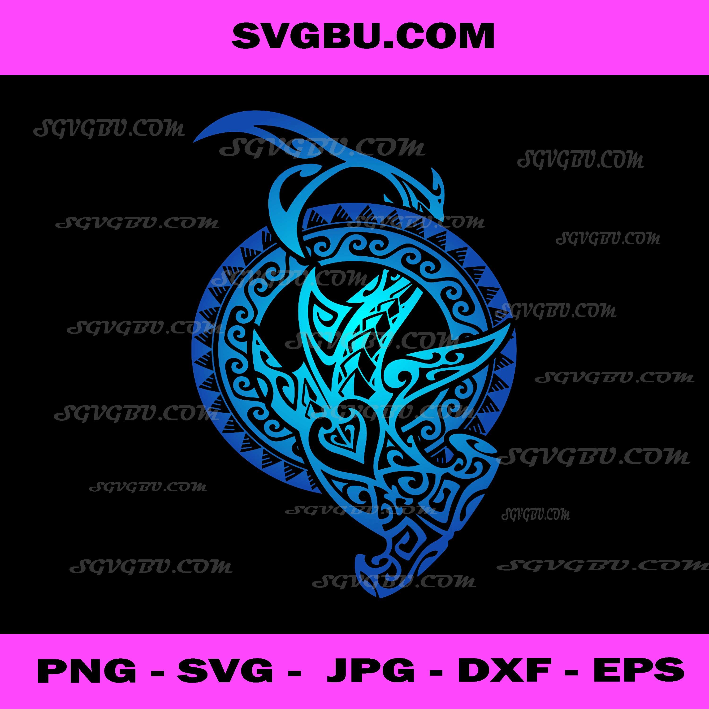 Blue Dolphin Tribal Art PNG, Ocean Wave Circle PNG, Nautical Sea Life PNG