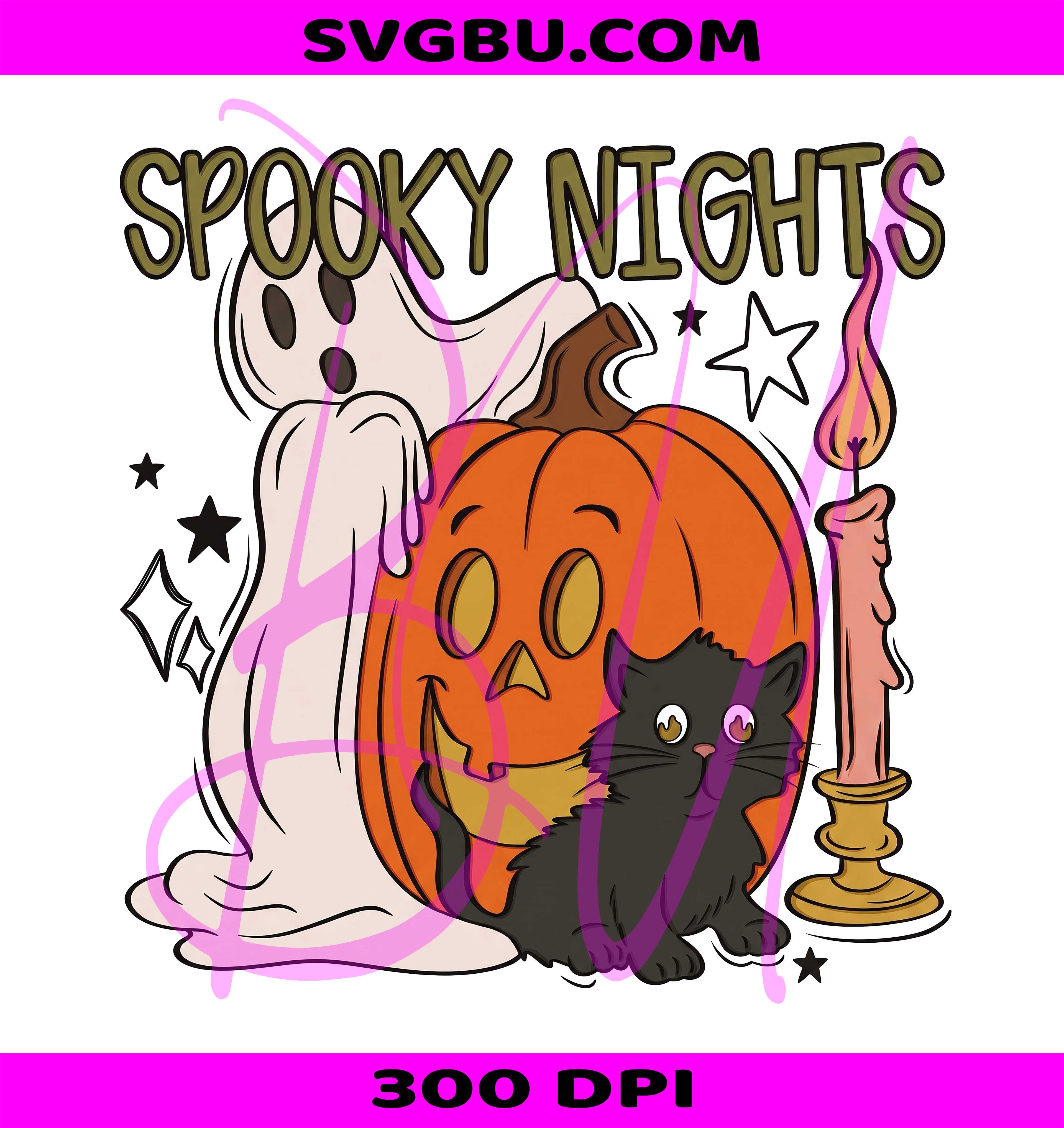 Spooky Nights PNG, Vintage Halloween PNG, Retro Spooky PNG