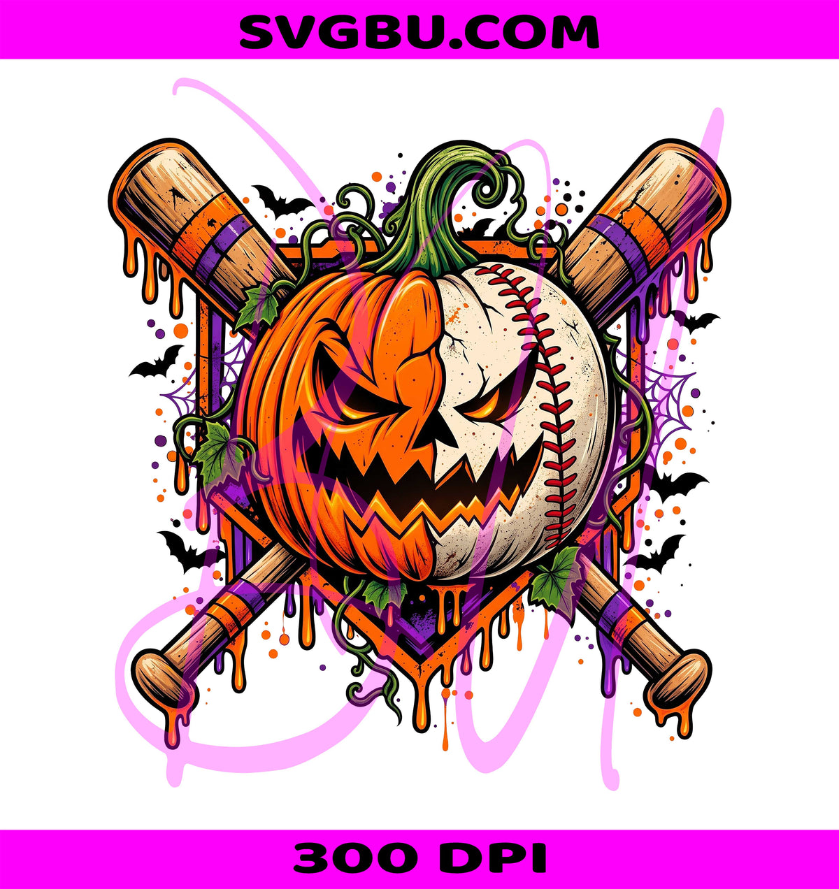 Pumpkin Halloween Baseball PNG, Spooky Sports PNG, Dripping Pumpkin PNG