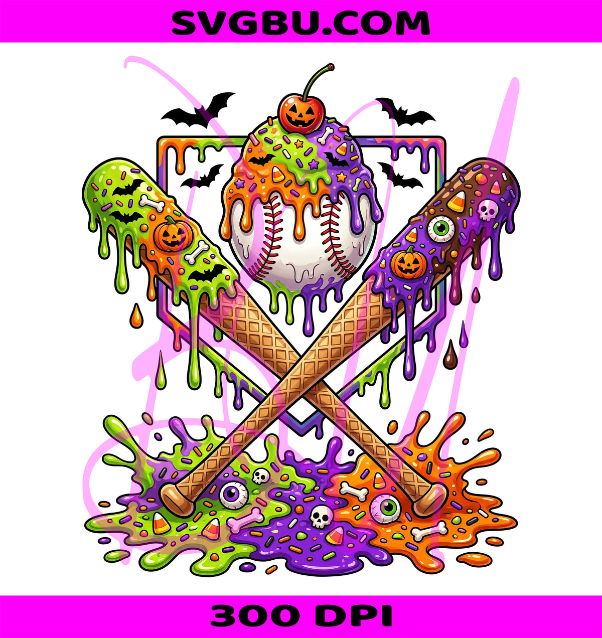 Ice Cream Baseball PNG, Drip Baseball PNG, Spooky Player PNG