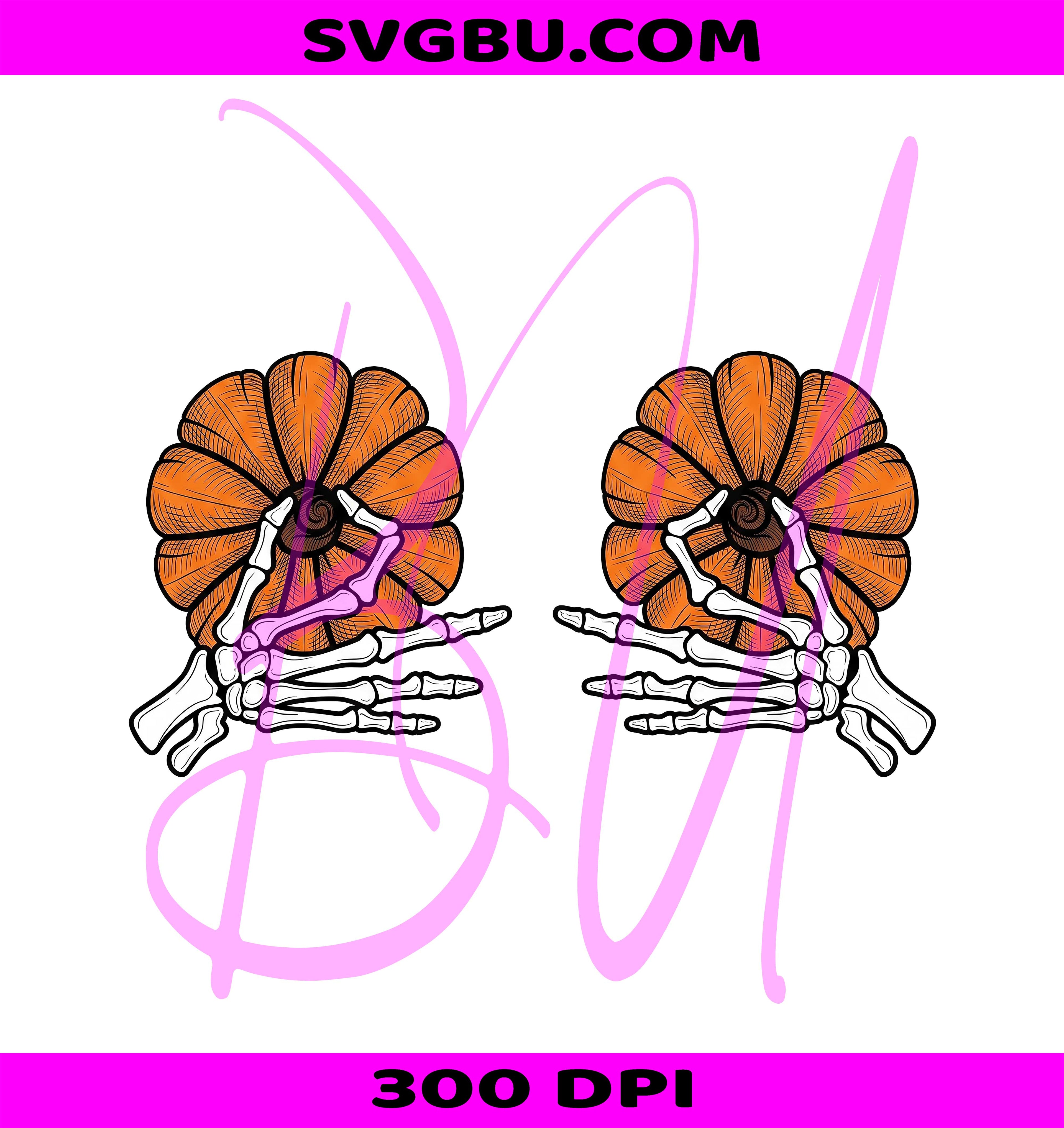 Skeleton Hands Pumpkin PNG, Funny Halloween Boobies PNG, Spooky Season PNG
