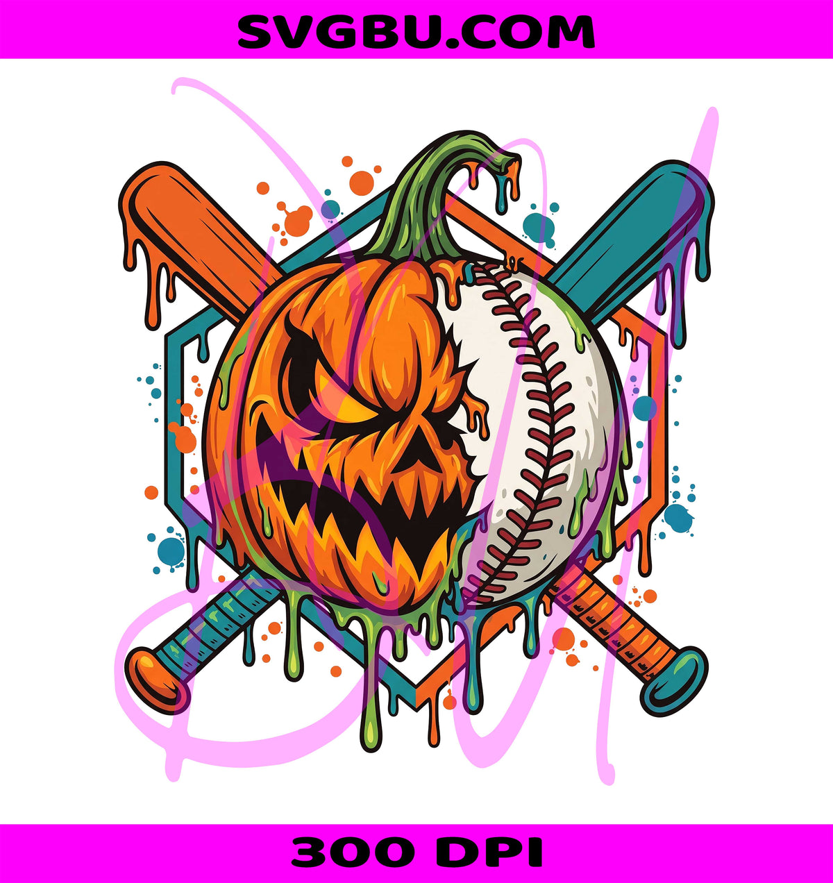 Pumpkin Halloween Baseball PNG, Spooky Sports PNG, Dripping Baseball PNG