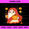 Cute Diwali Ghost with Chai and Pumpkin Design PNG