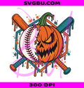 Pumpkin Halloween Baseball PNG, Spooky Sports PNG, Dripping Baseball PNG