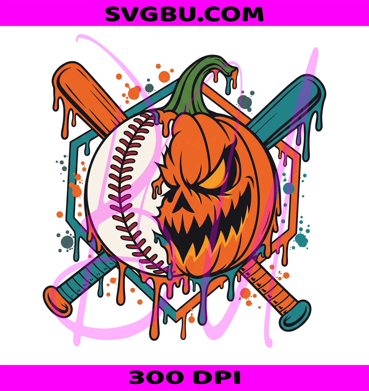 Pumpkin Halloween Baseball PNG, Spooky Sports PNG, Dripping Baseball PNG