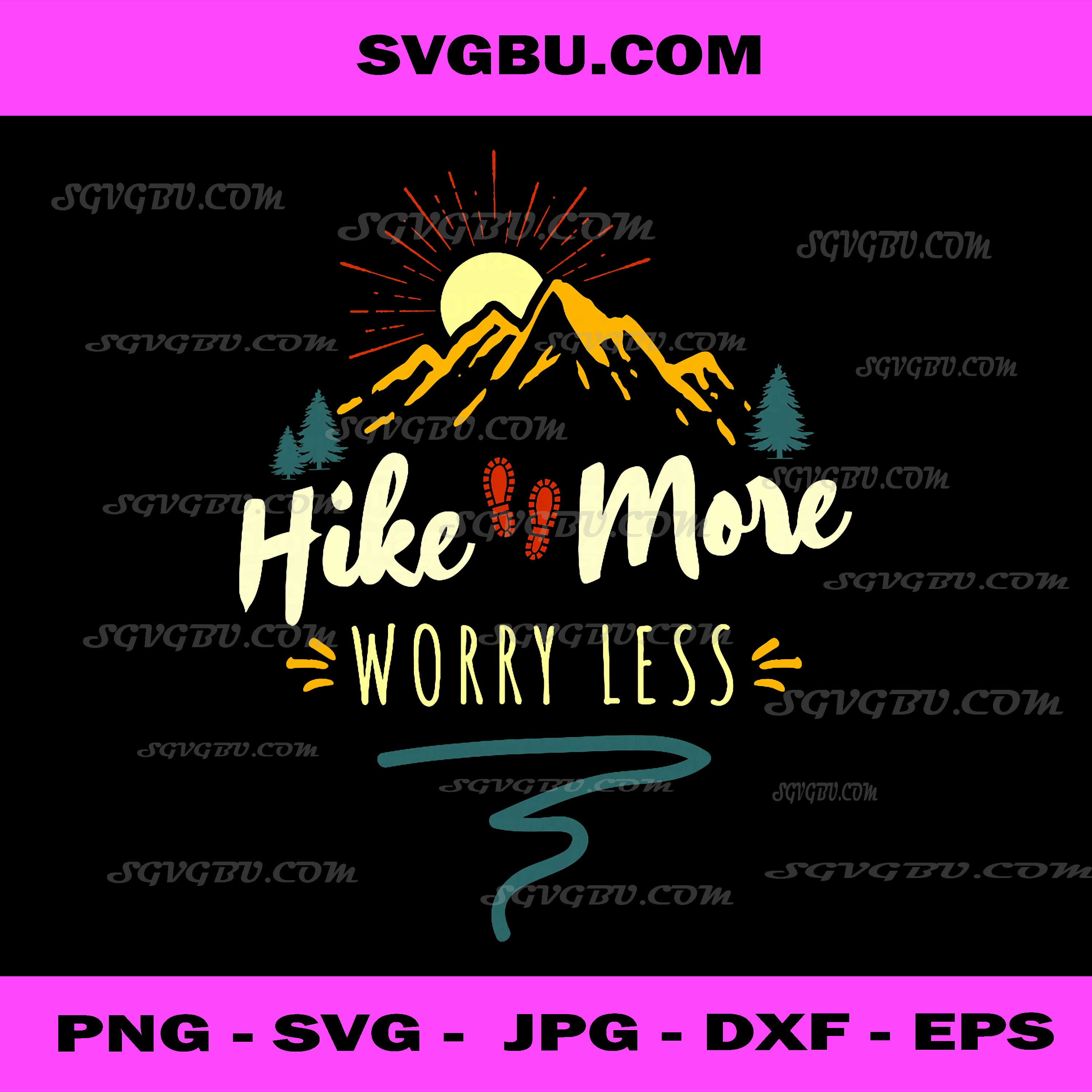 Hike More Worry Less PNG, Mountain Camping PNG, Outdoor Adventure PNG