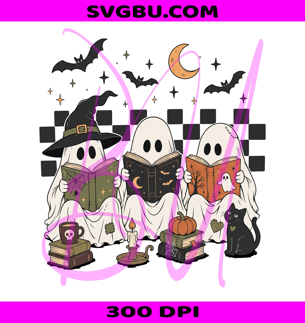 Spooky Ghost Reading Books PNG, Halloween Book Lover PNG, Spooky Reading PNG