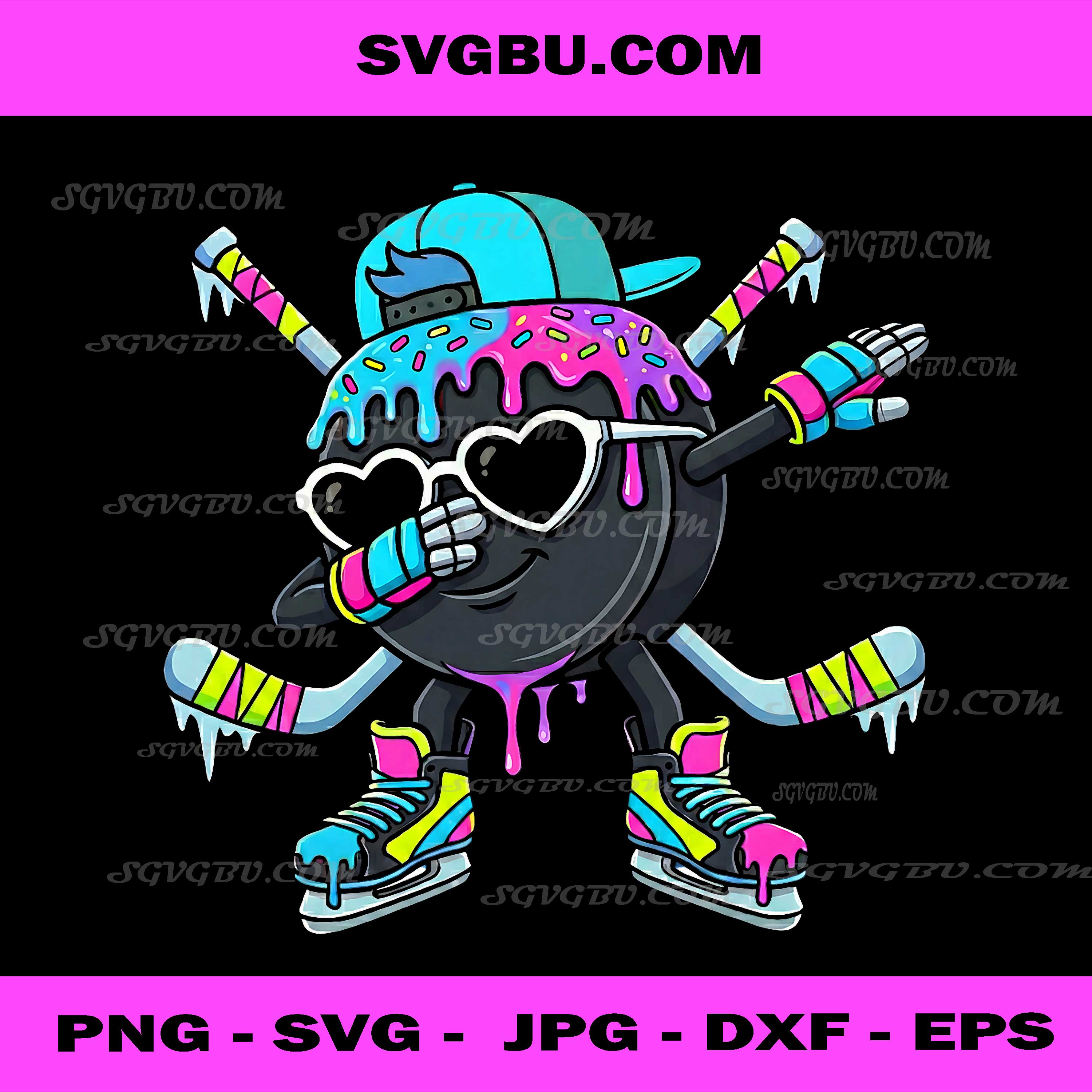 Funny Hockey Puck Dabbing PNG, Melting Donut Ice Hockey PNG, Sports Art PNG