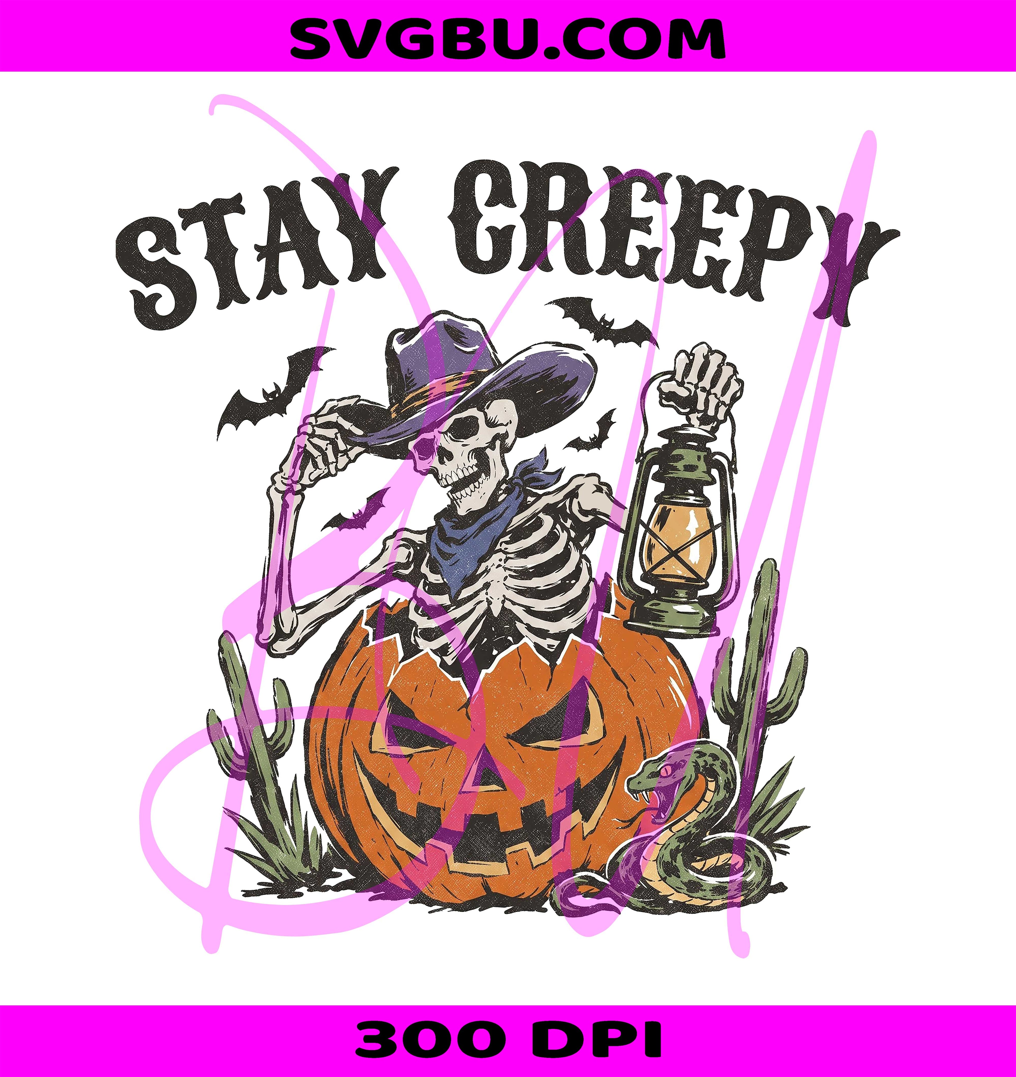 Stay Creepy PNG, Skeleton Cowboy PNG, Western Jack O Lantern PNG