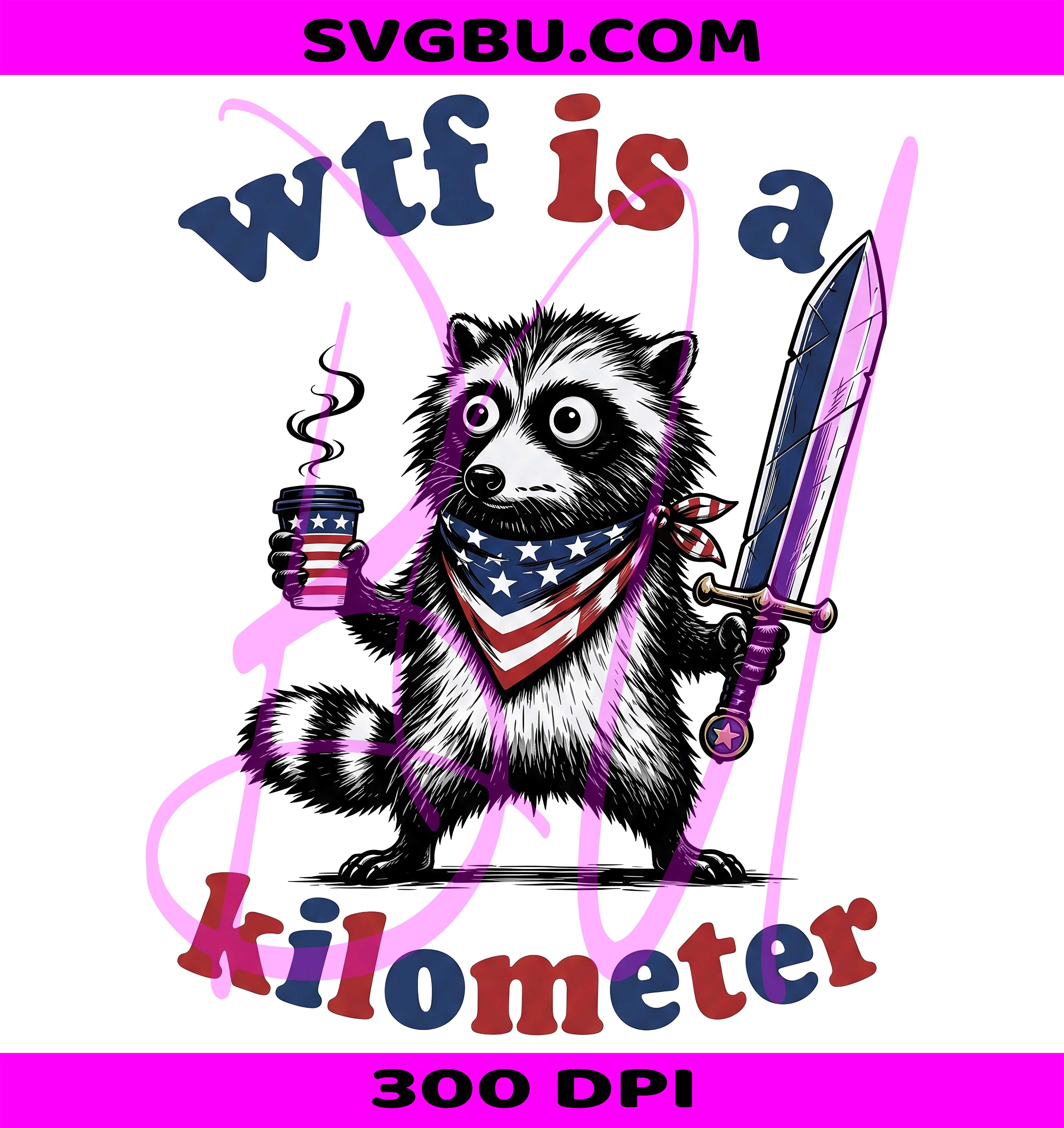WTF Is A Kilometer PNG, Funny Patriotic Raccoon PNG, 4th Of July Meme PNG