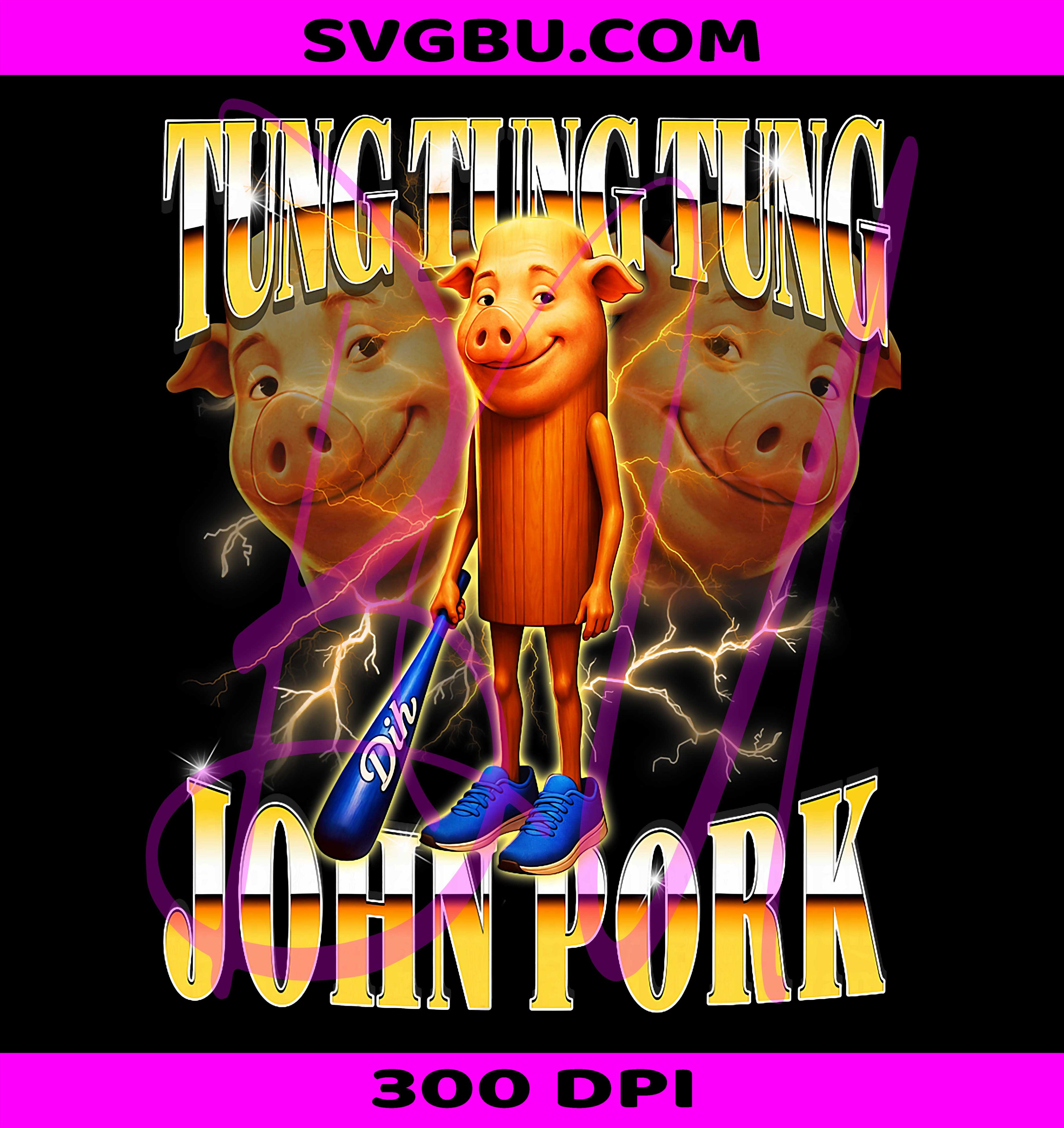 Tung Tung Tung John Pork Is Calling PNG, Y2K Bootleg Dih Meme PNG