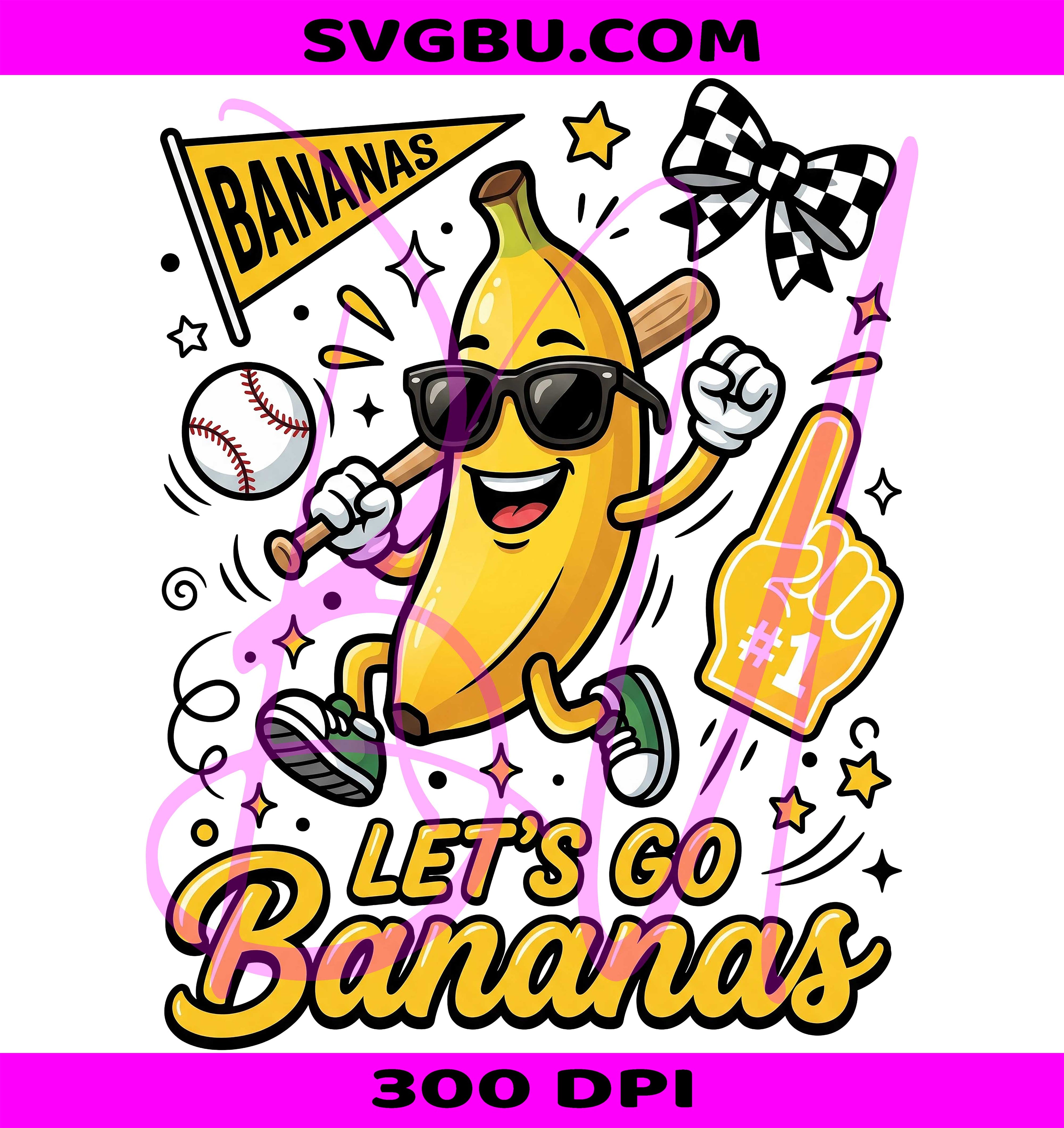 Lets Go Bananas PNG, Banana Baseball PNG, Cute Banana PNG