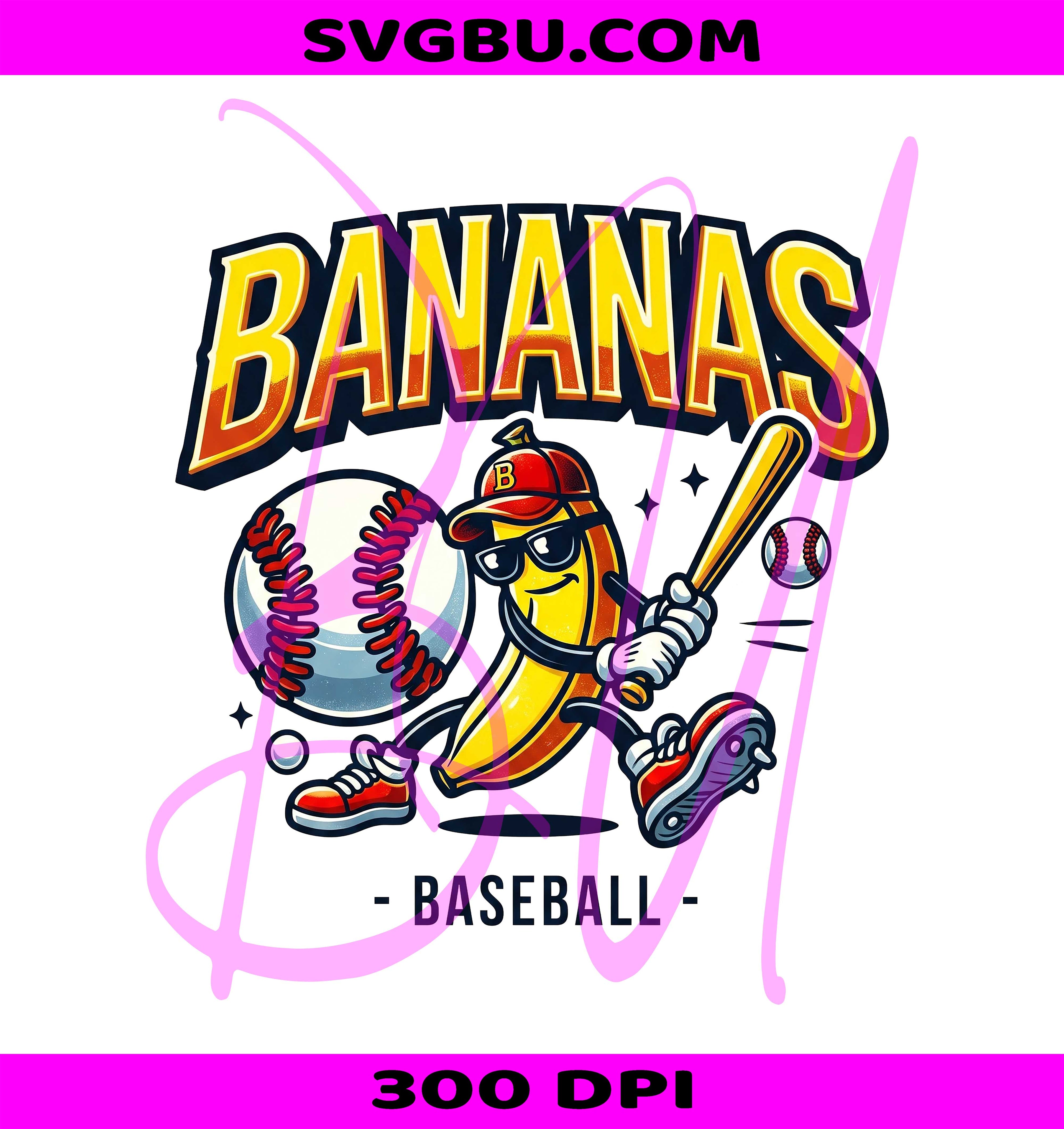 Let's Go Bananas PNG, Funny Banana Baseball PNG, Banana Playing Baseball PNG