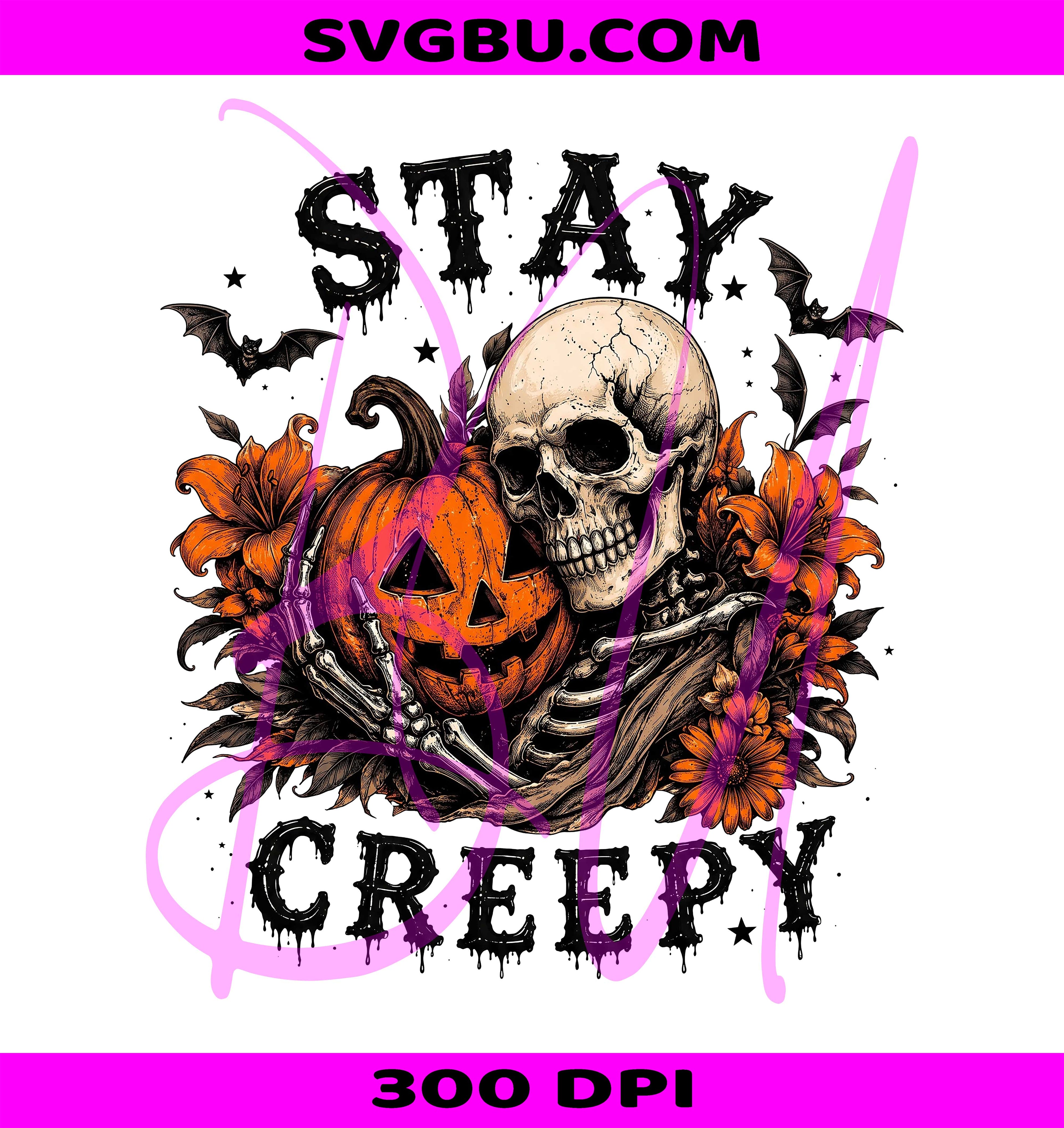 Stay Creepy PNG, Retro Skeleton PNG, Gothic Horror PNG