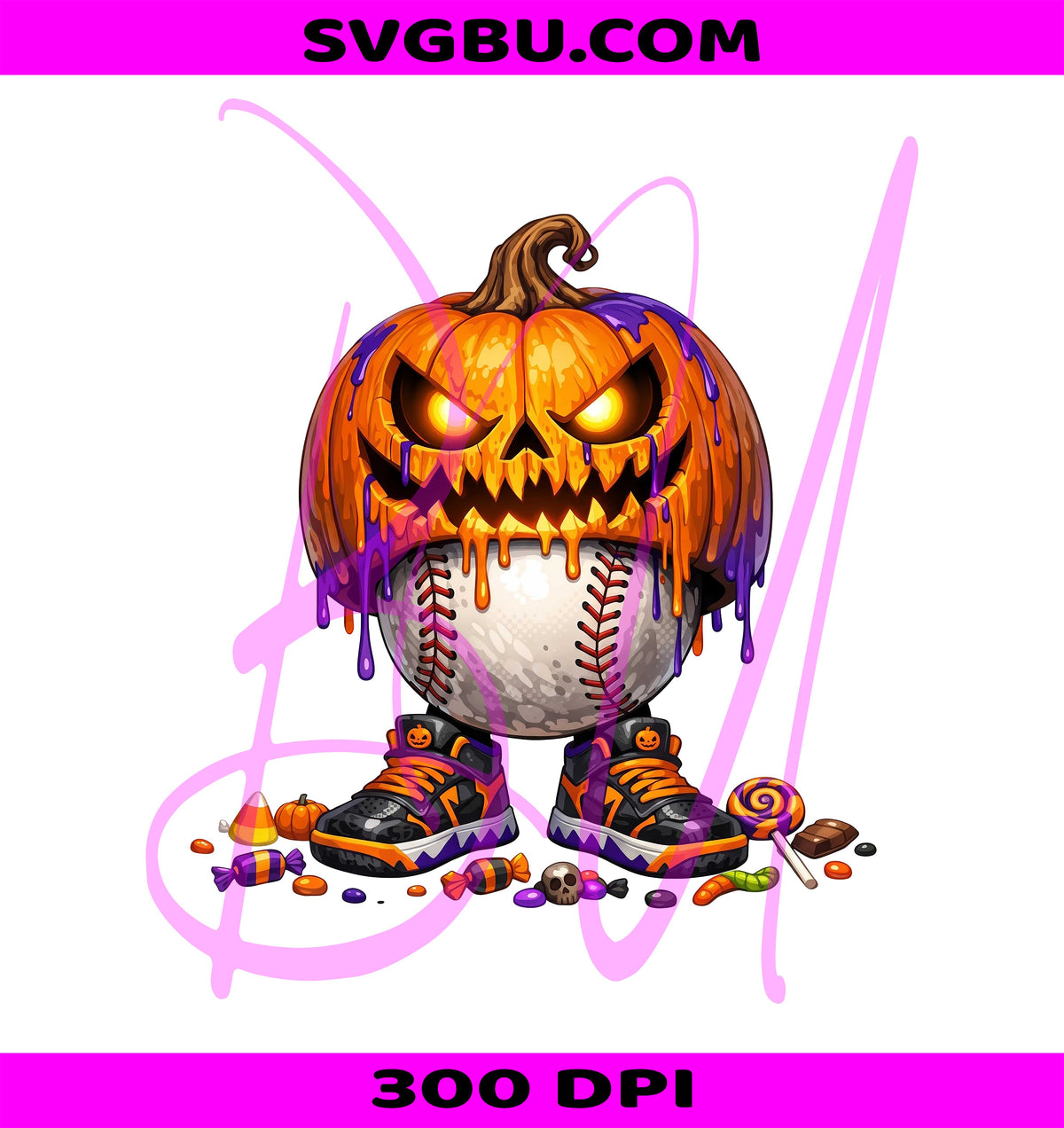 Spooky Baseball Pumpkin PNG, Halloween Baseball PNG, Scary Jack O Lantern PNG
