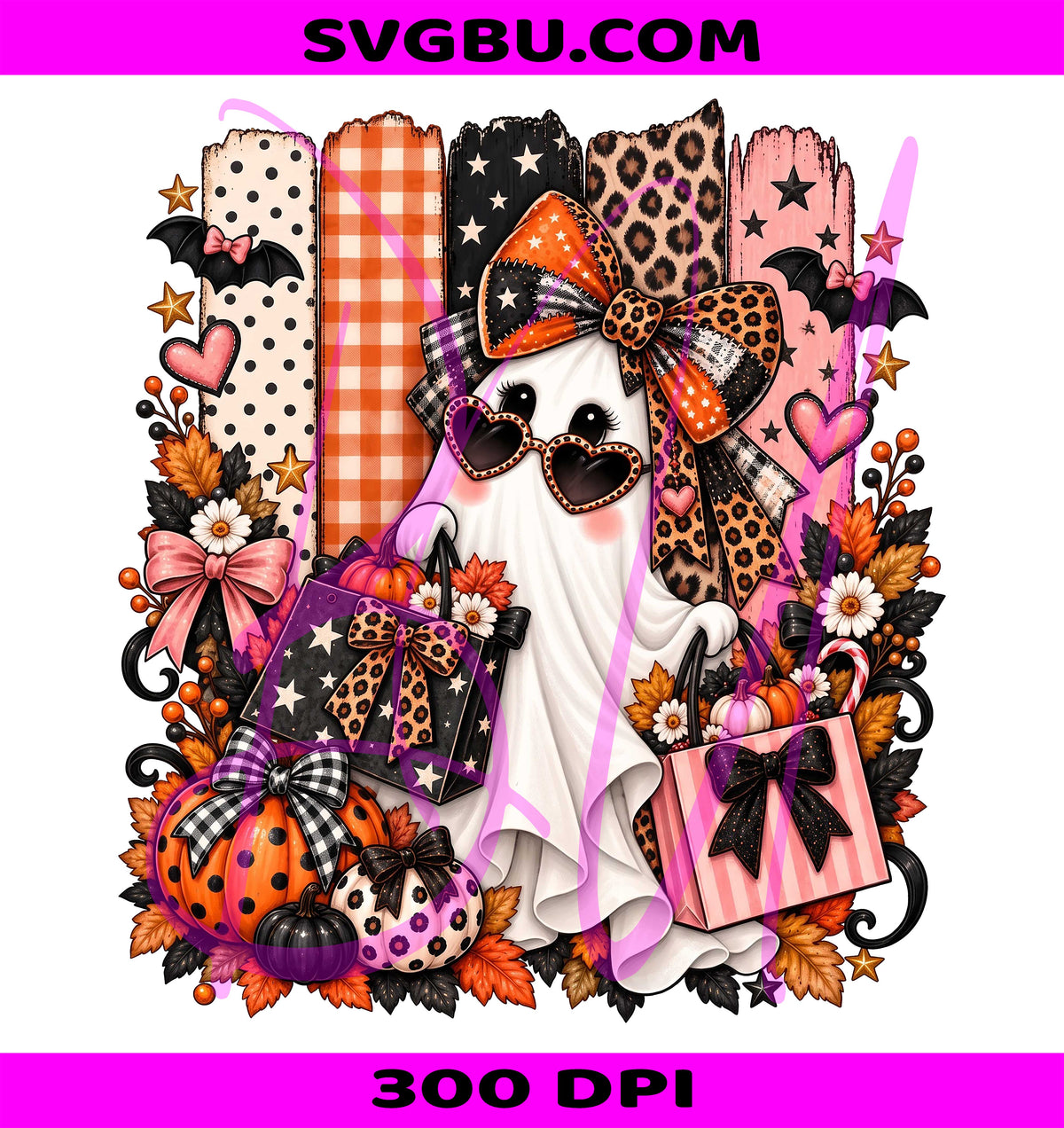 Spooky Season PNG, Leopard Bow Ghost PNG, Pumpkin Fall PNG