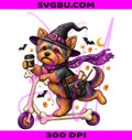 Yorkie Scooter Witch PNG, Cute Halloween Dog PNG, Spooky Pet PNG
