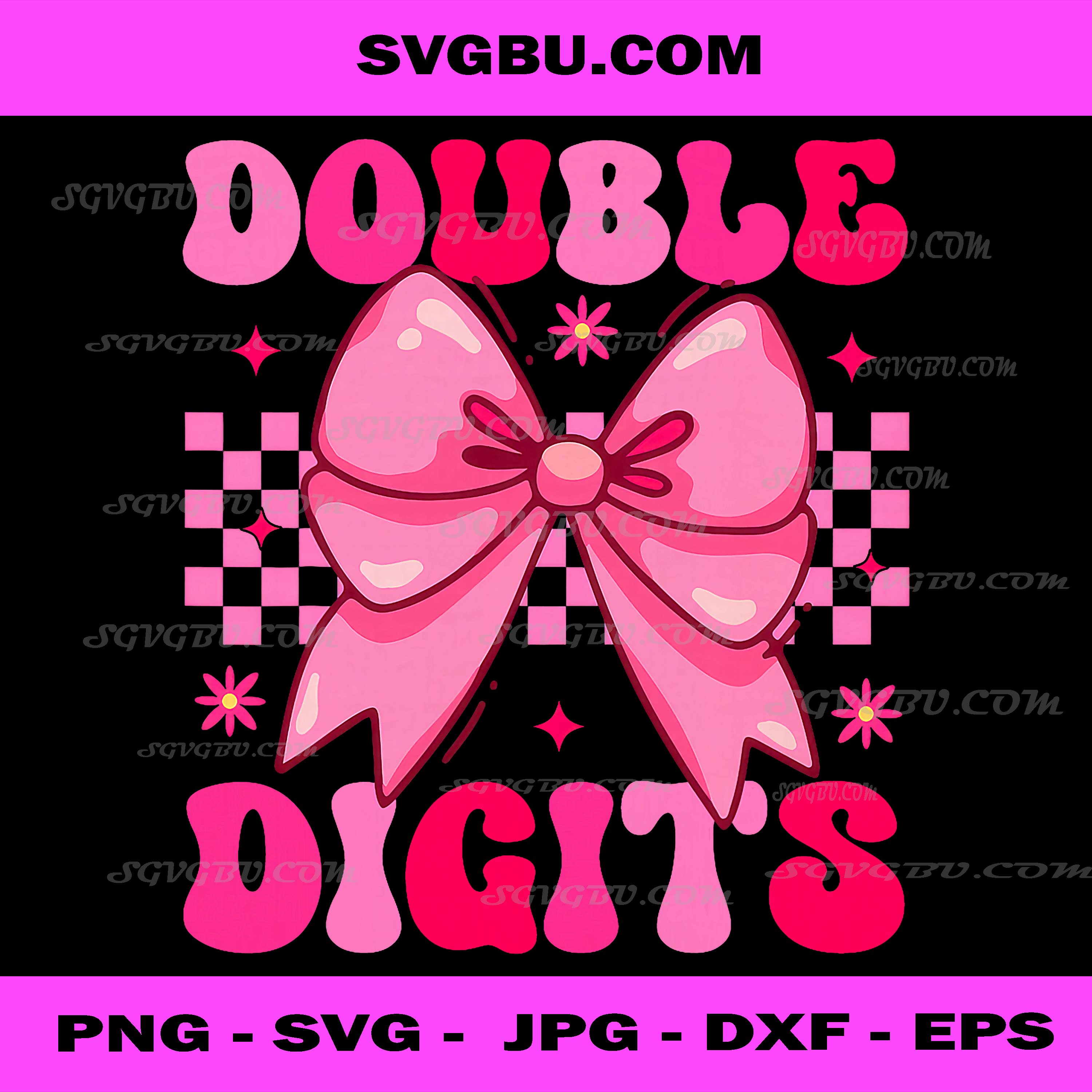 Groovy Double Digits 10th Birthday Girl PNG, Coquette Bow Bday PNG