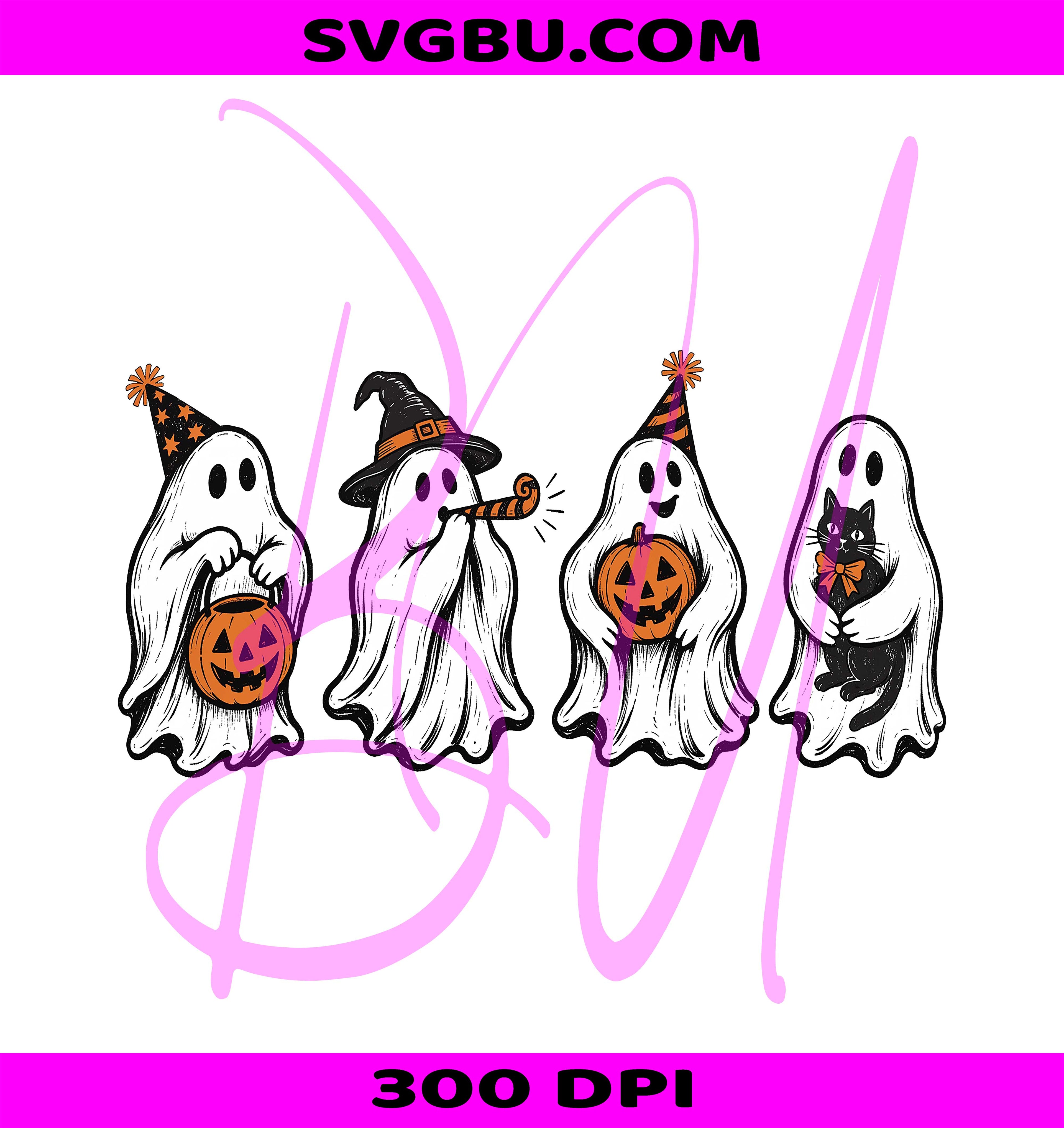 Vintage Ghost PNG, Retro Halloween Cat PNG, Festive Spooky PNG