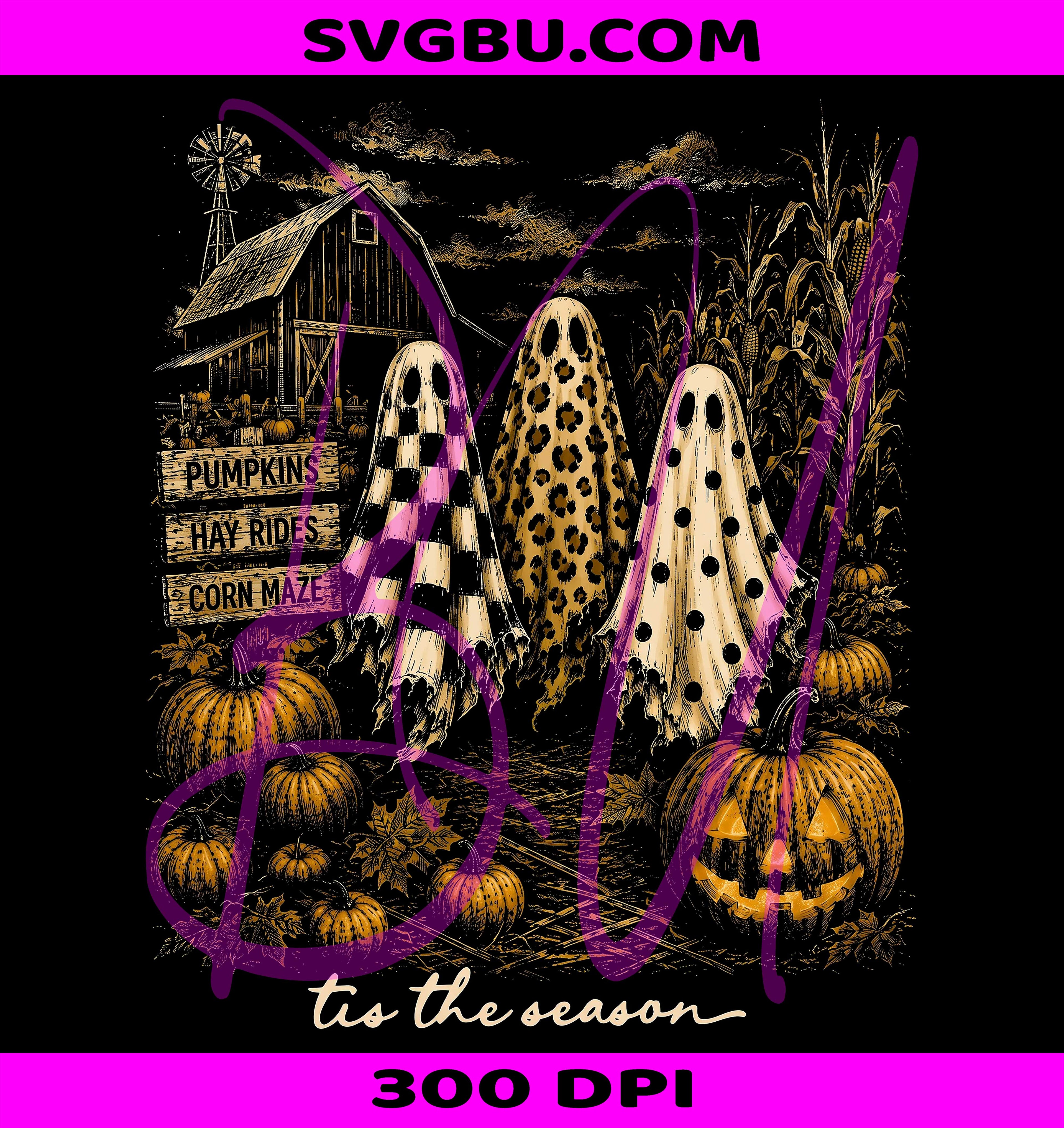 Vintage Ghosts PNG, Retro Pumpkin PNG, Spooky Autumn PNG