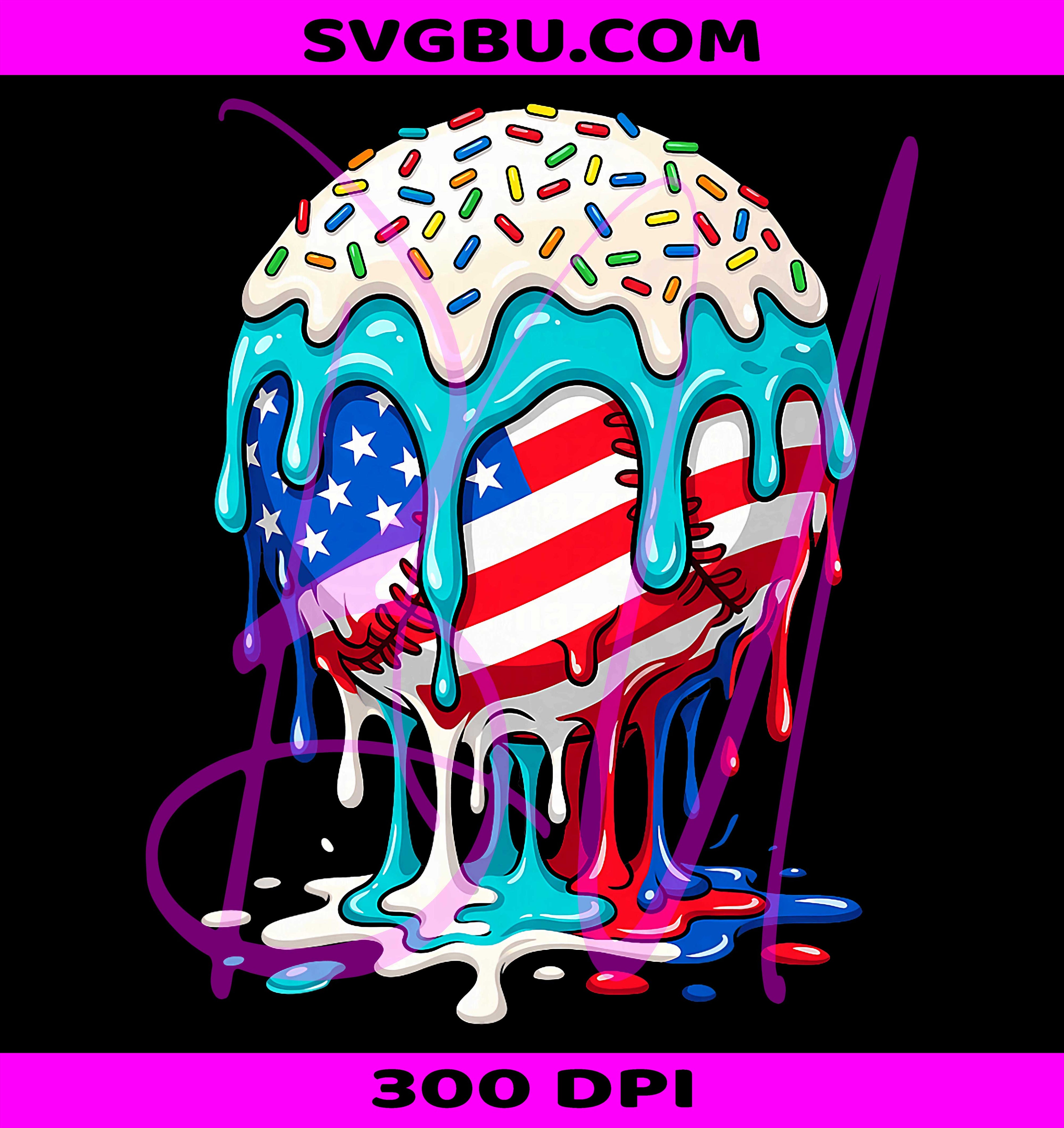 Baseball Drip Ice Cream PNG, Dripping 4th Of July Flag PNG